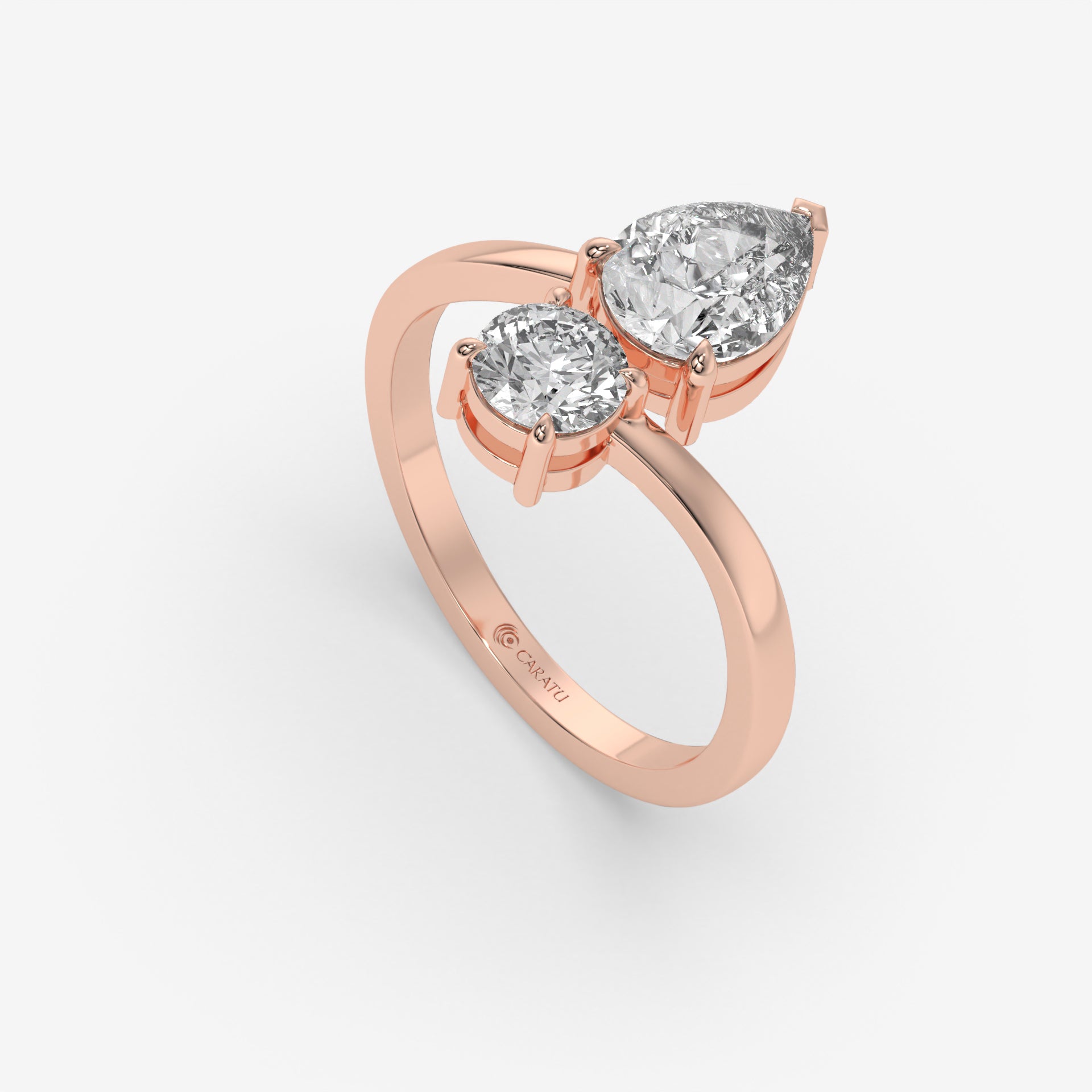 1.75 CT Pear and Round Diamond Engagement Ring in Rose Gold