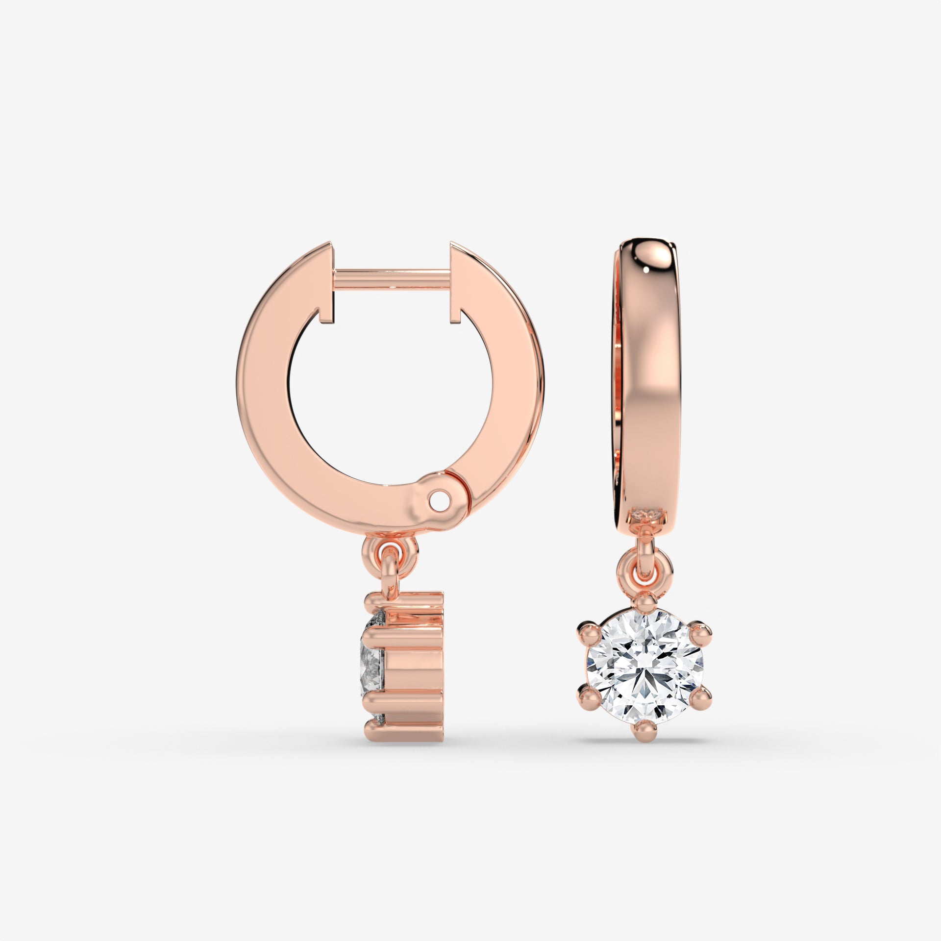 14K Round-Cut Diamond Drop Hoop Earrings in Rose Gold