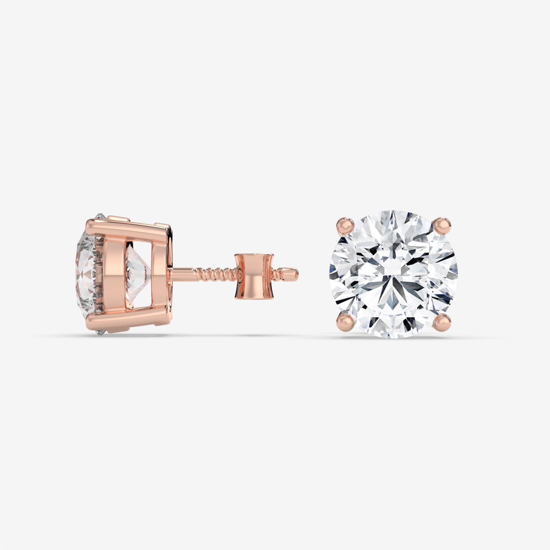 Classic Round Diamond Stud Earrings in 14K Rose Gold