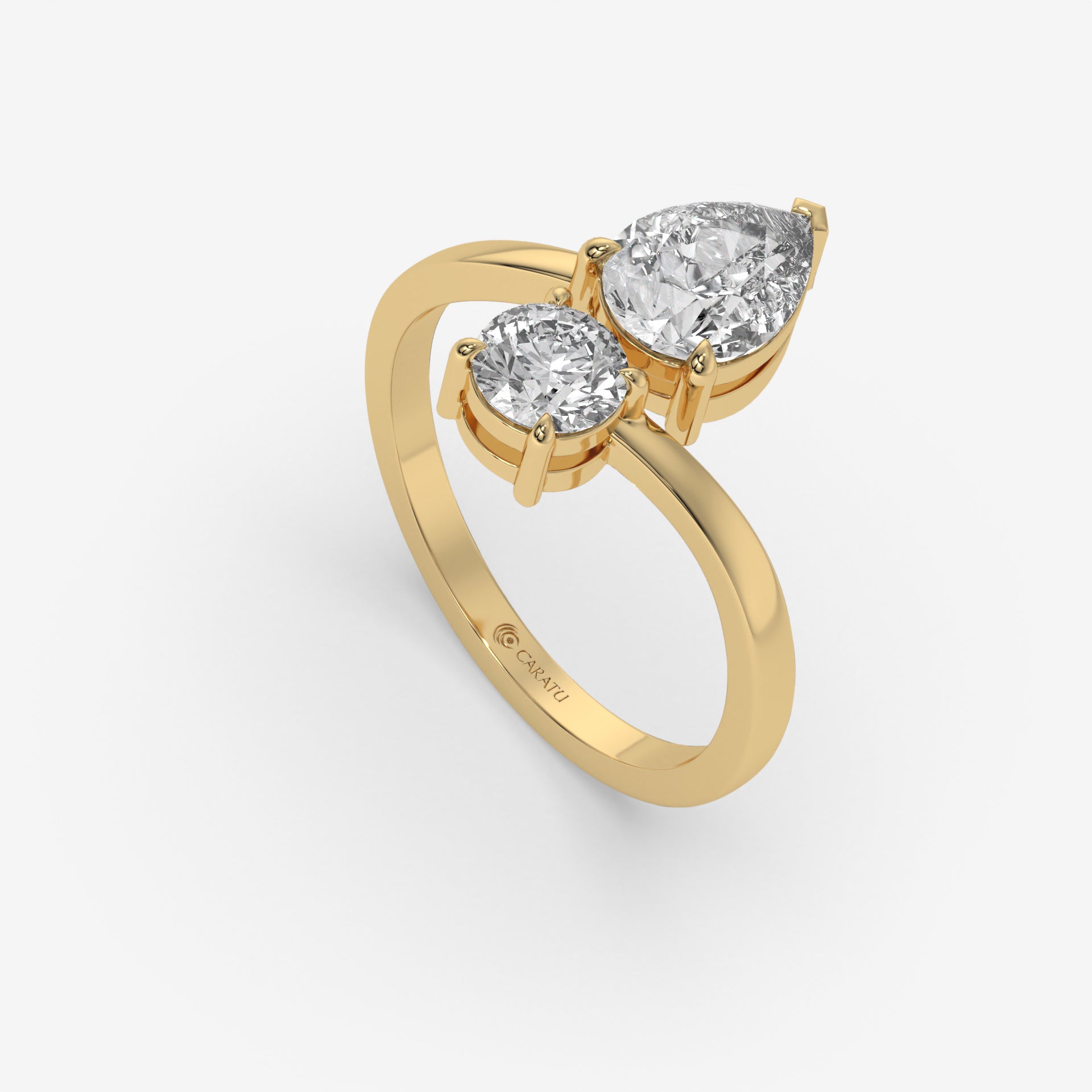 1.75 CT Pear and Round Diamond Engagement Ring in Yellow Gold