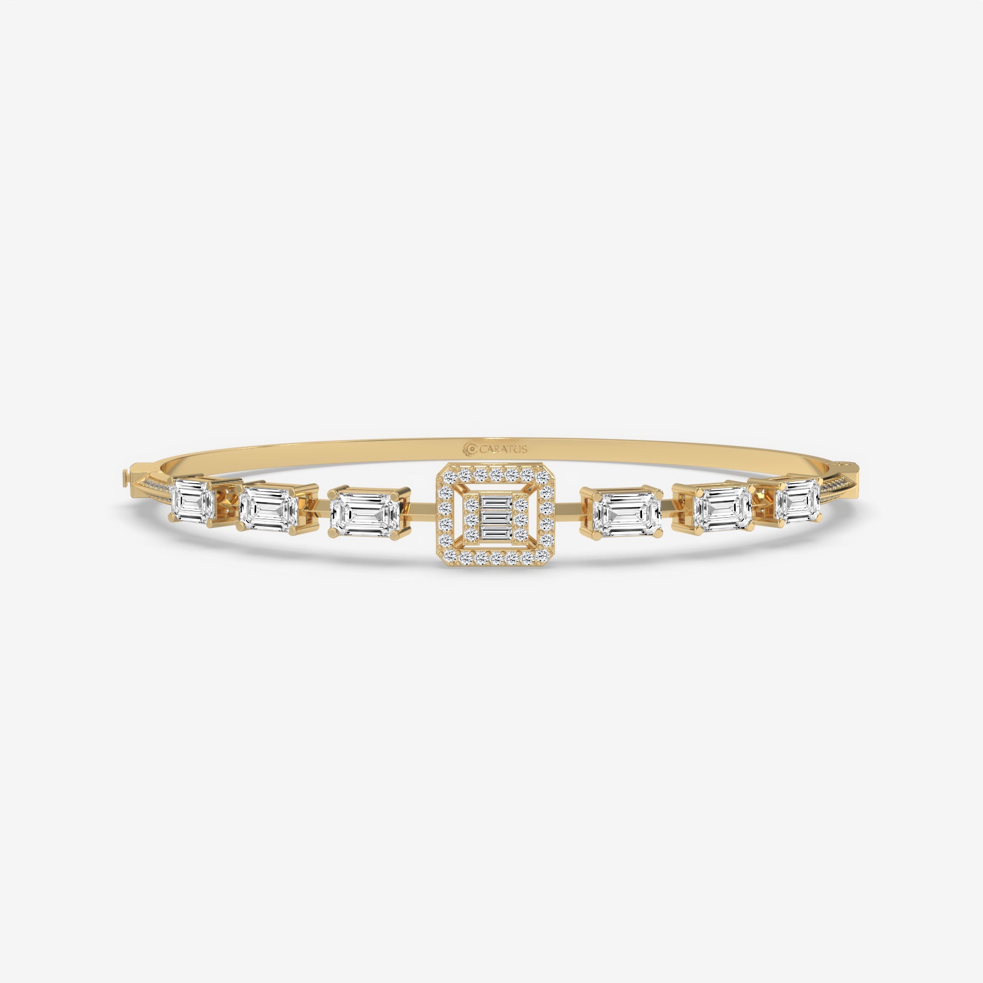 1.74 CT Emerald and Baguette Diamond Yellow Gold Bangle