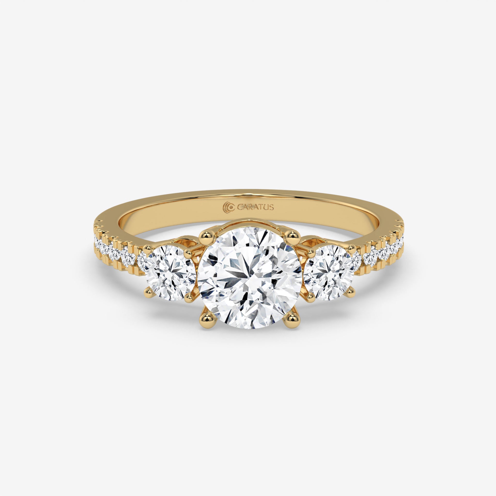 1.48 CT Round Diamond Three-Stone Yellow Gold Engagement Ring