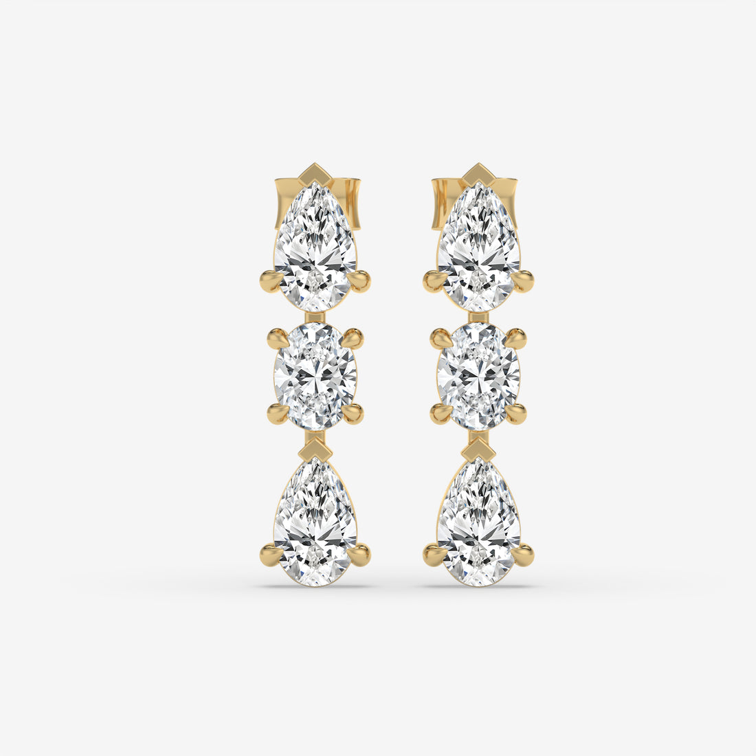 Pear and Oval Diamond Cluster Yellow Gold Earrings