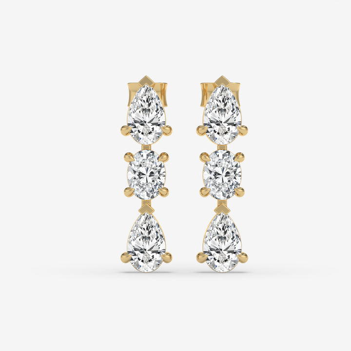 Pear and Oval Diamond Cluster Yellow Gold Earrings