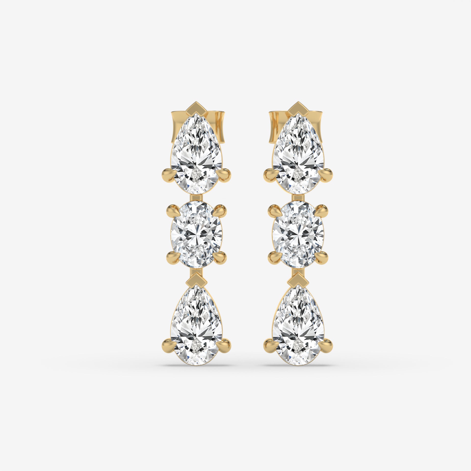 Pear and Oval Diamond Cluster White Gold Earrings