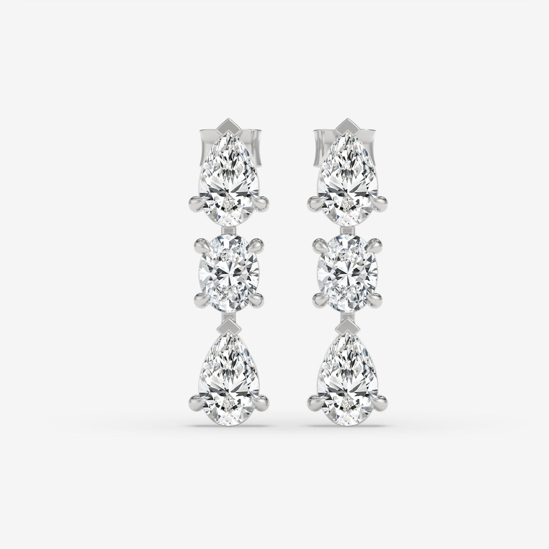 Pear and Oval Diamond Cluster Yellow Gold Earrings