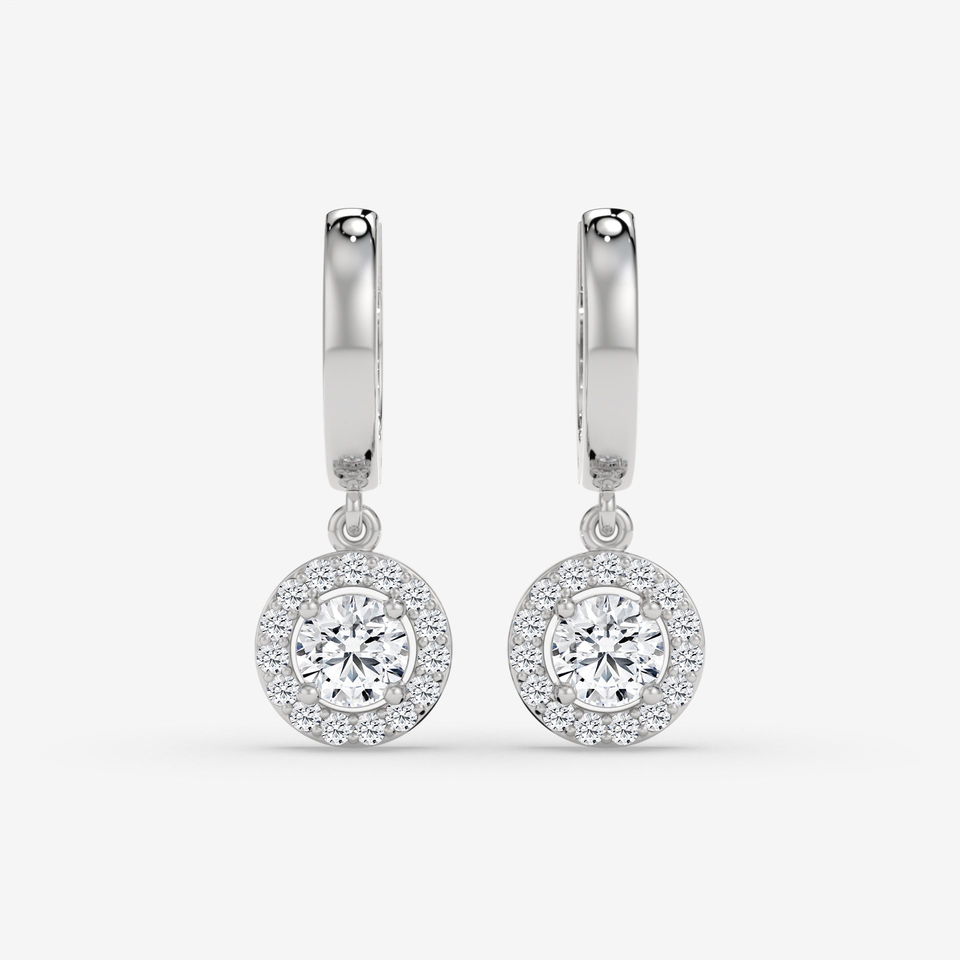 14K Round Halo Dangler Yellow Gold Earrings with 1.00 CT Center Diamond