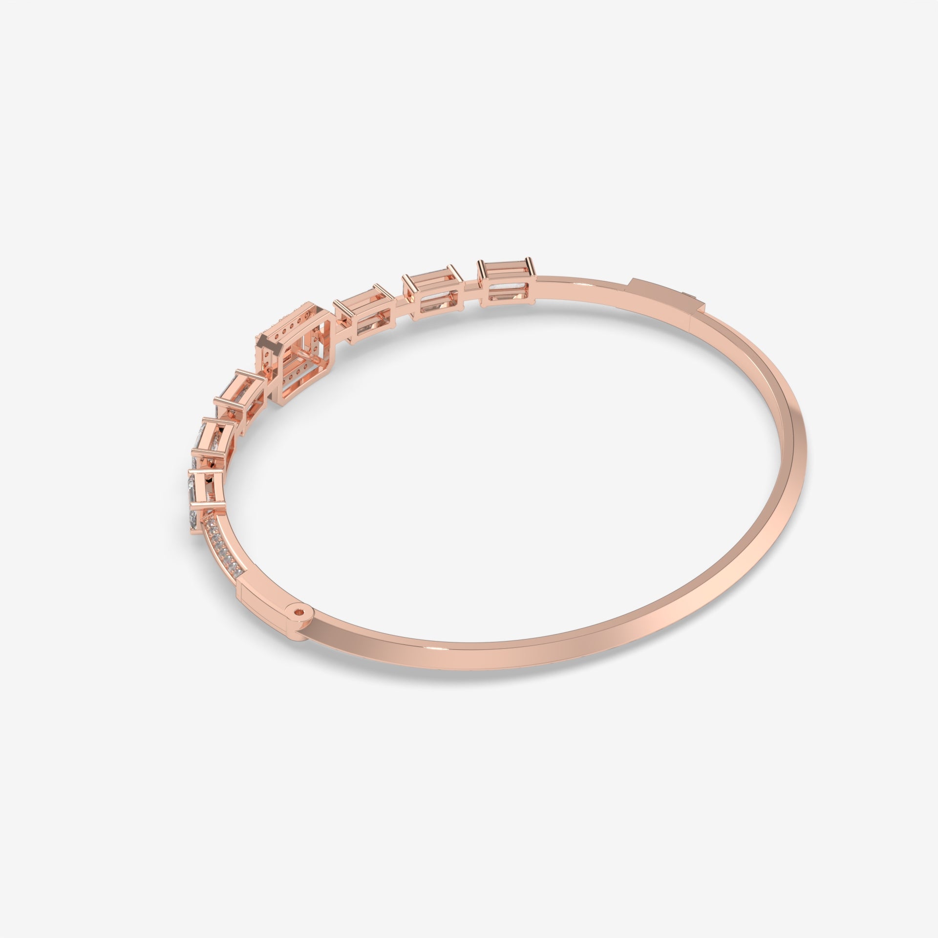 1.74 CT Emerald and Baguette Diamond Rose Gold Bangle