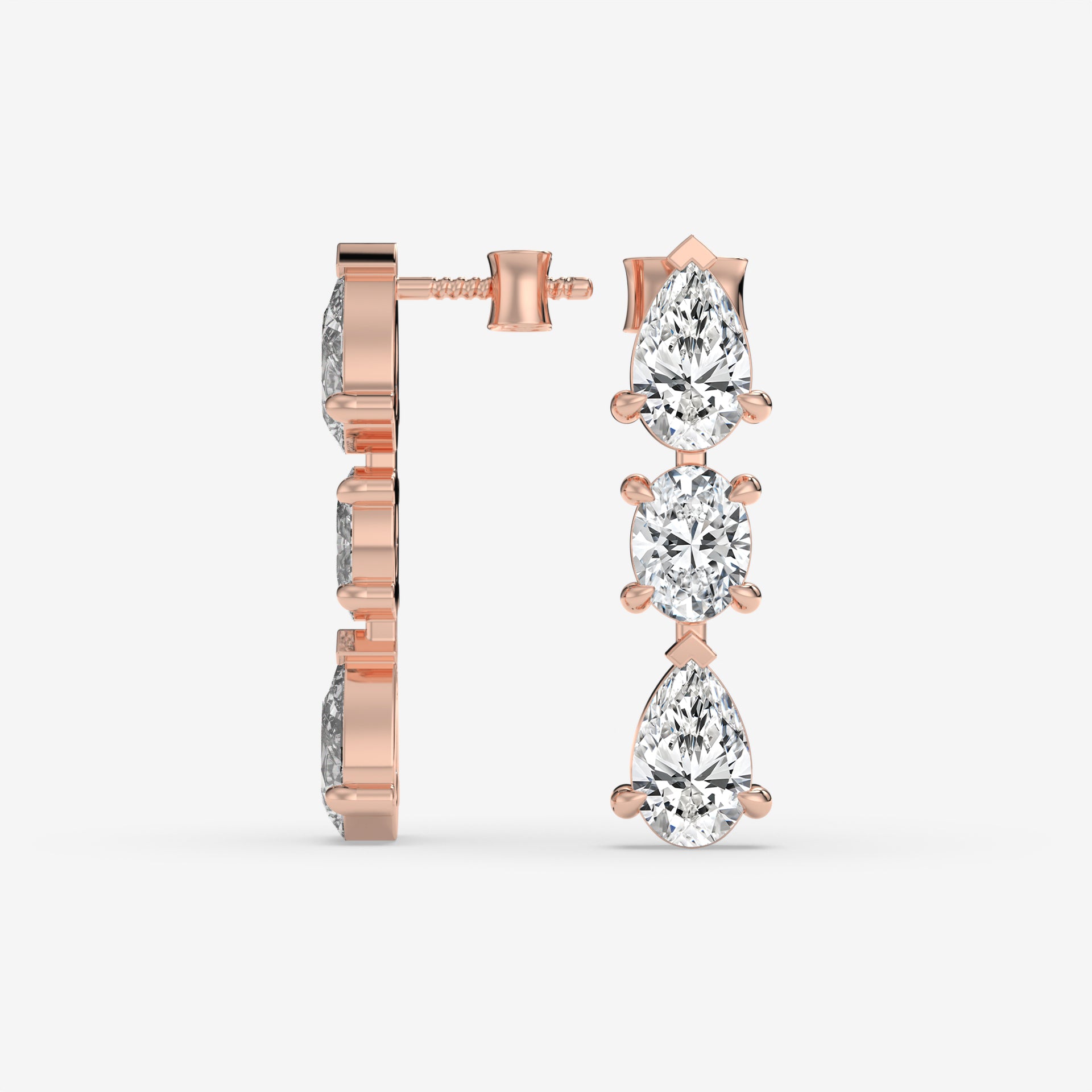 Pear and Oval Diamond Cluster Rose Gold Earrings