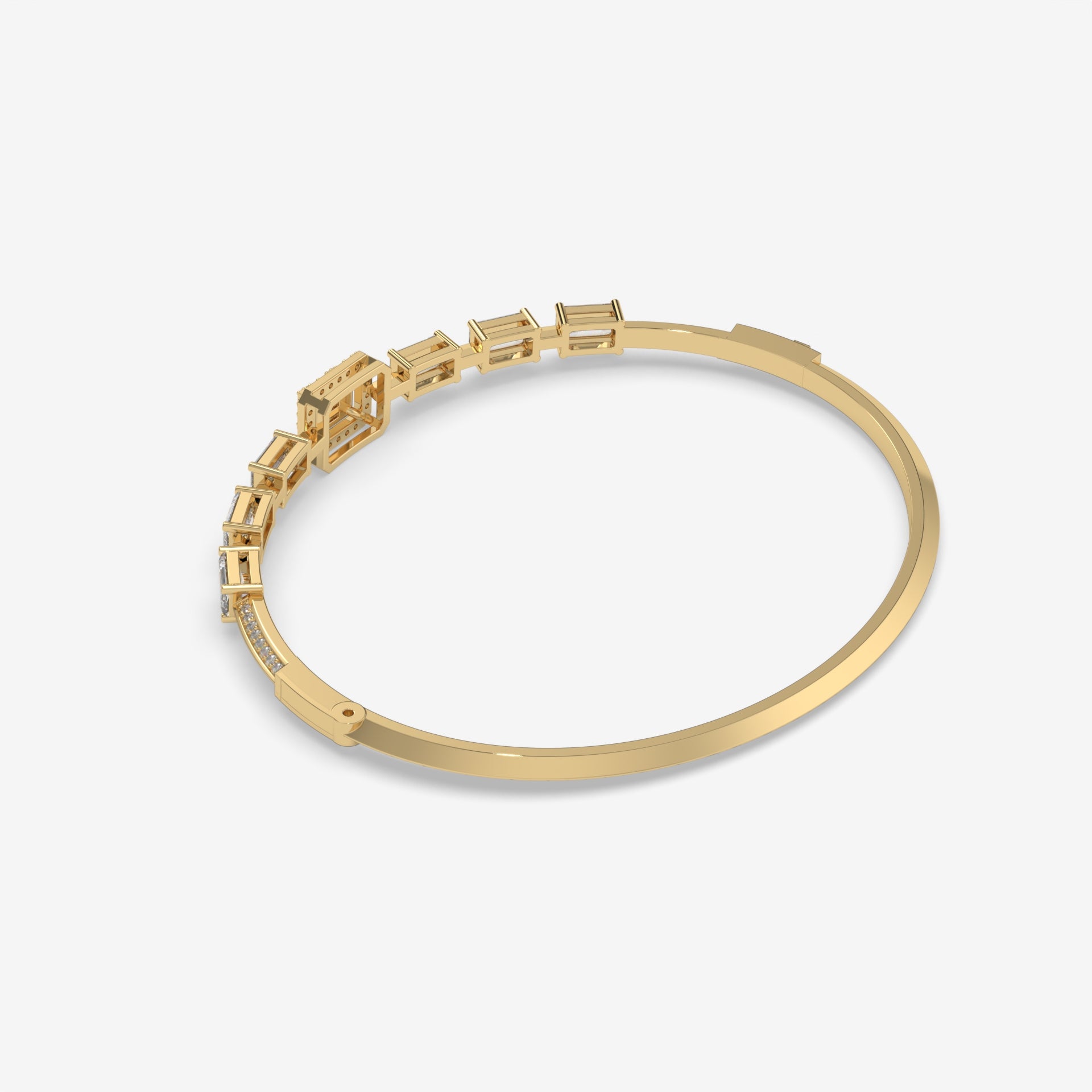 1.74 CT Emerald and Baguette Diamond Yellow Gold Bangle