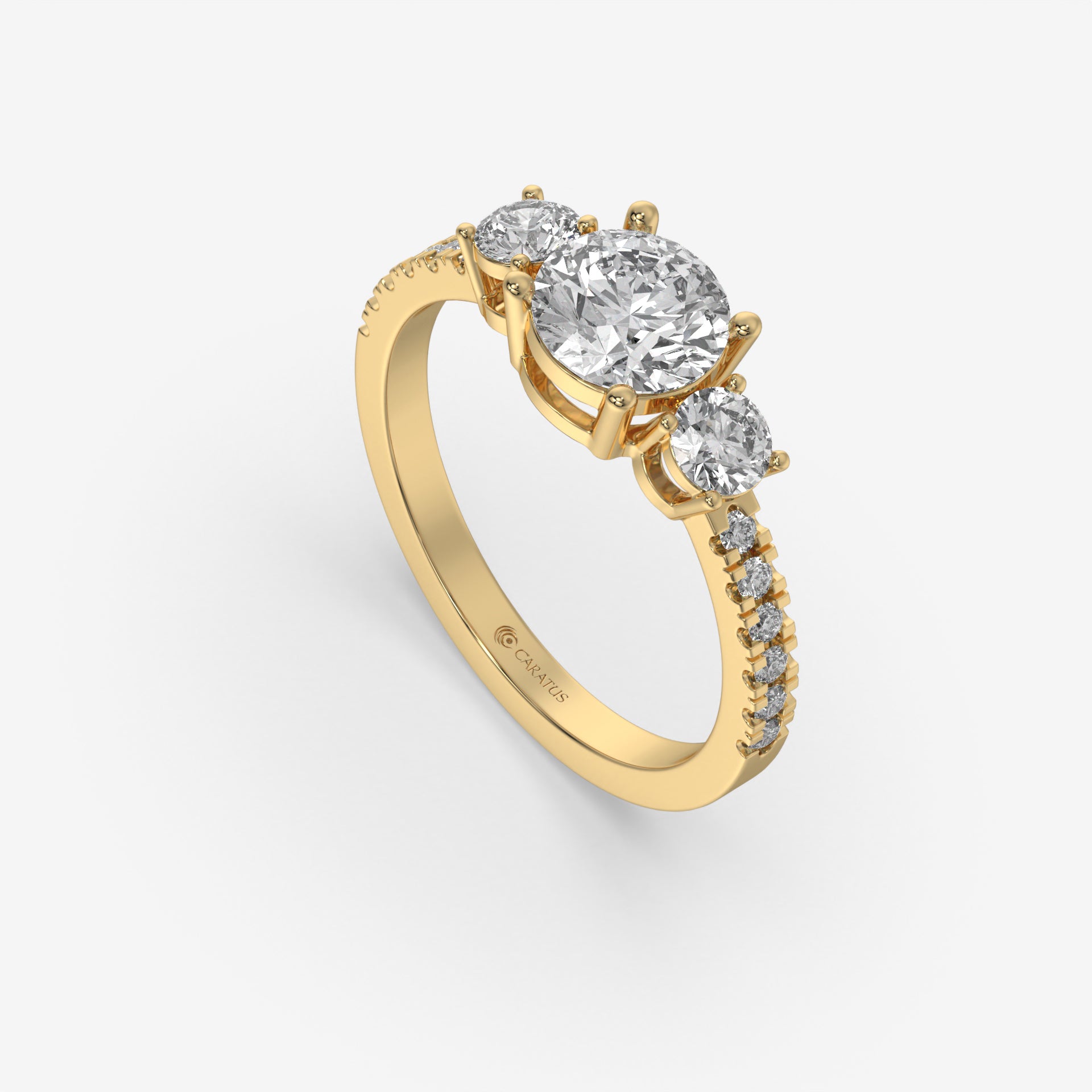 1.48 CT Round Diamond Three-Stone Yellow Gold Engagement Ring