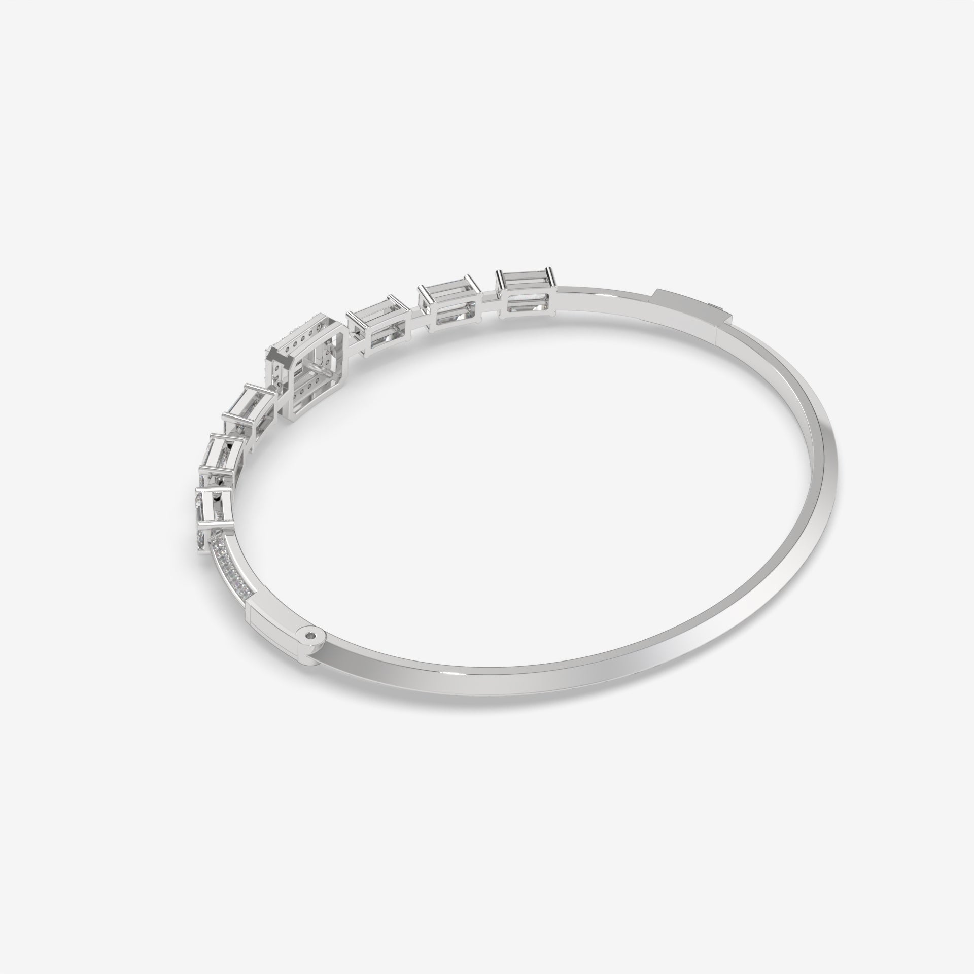 1.74 CT Emerald and Baguette Diamond White Gold Bangle