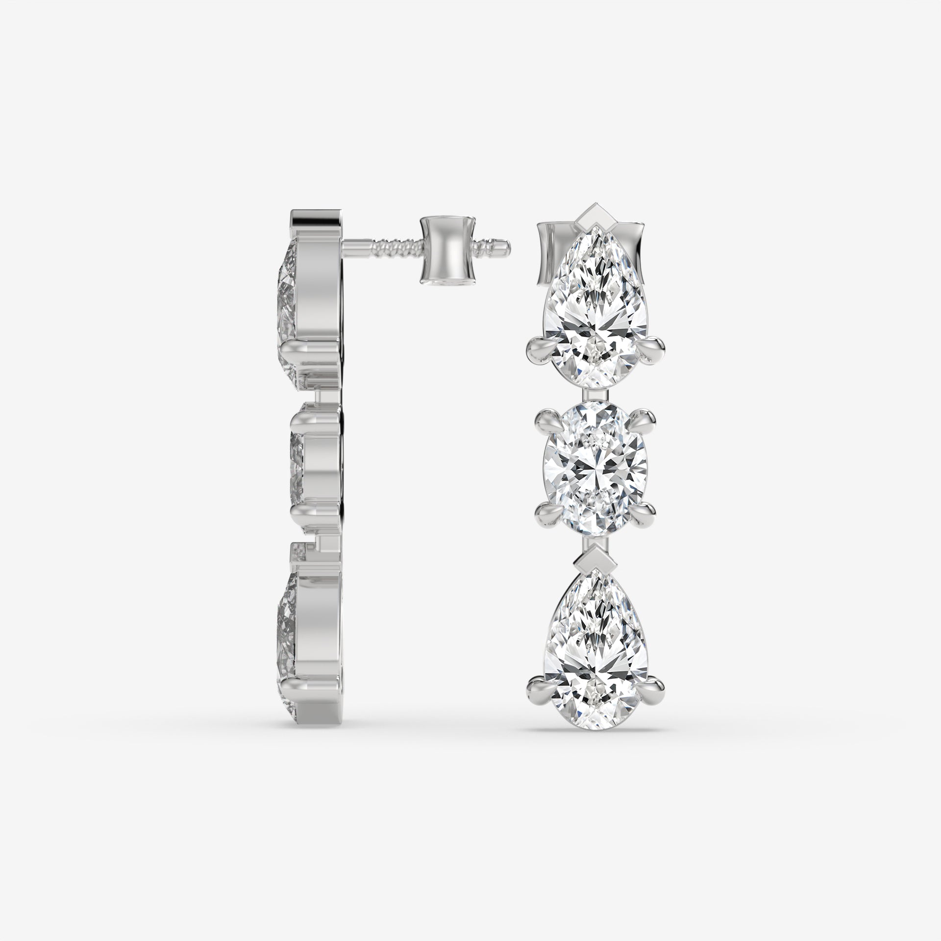 Pear and Oval Diamond Cluster White Gold Earrings