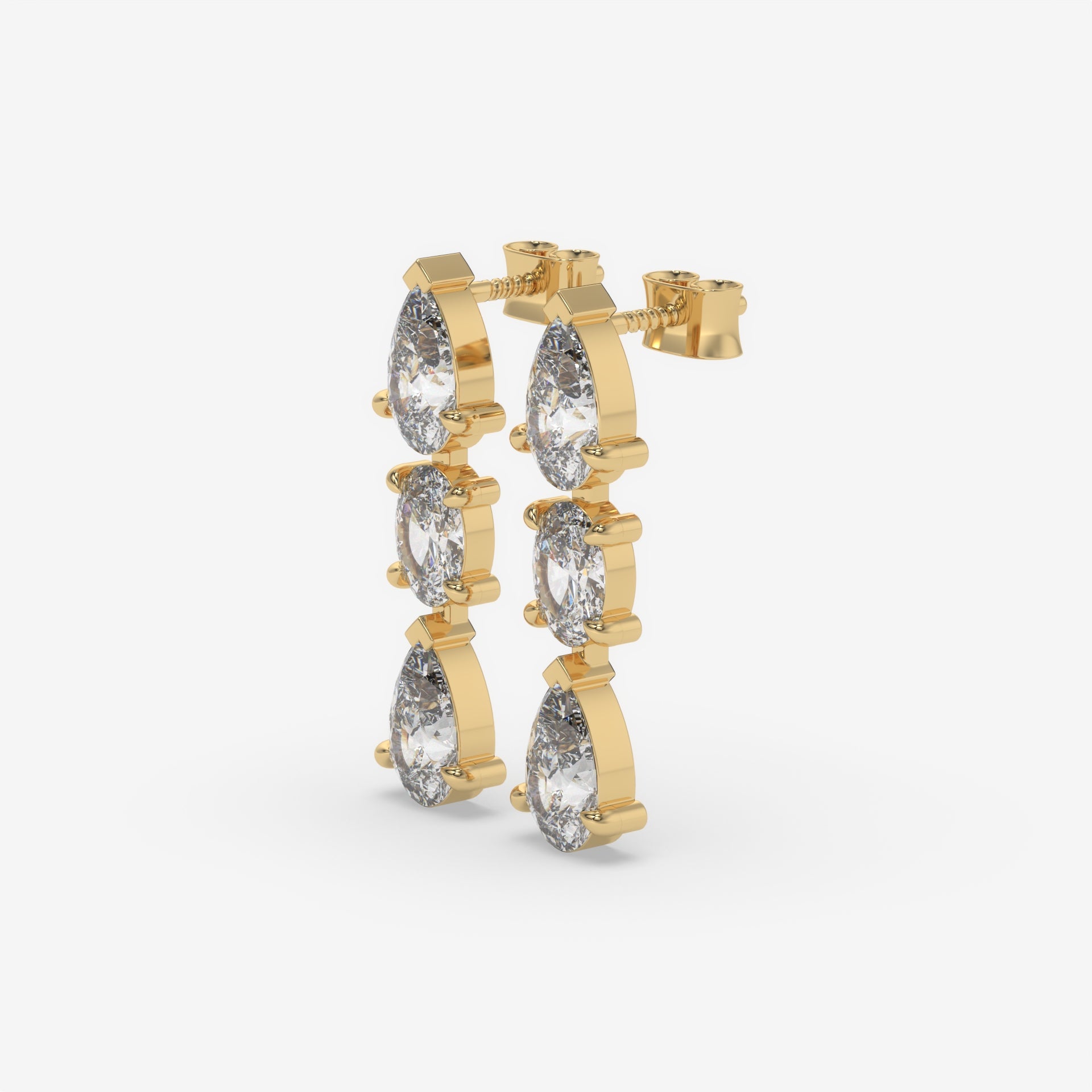Pear and Oval Diamond Cluster Yellow Gold Earrings