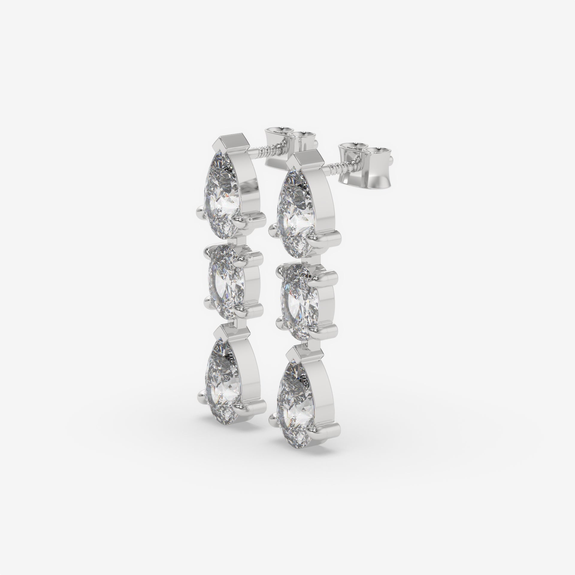 Pear and Oval Diamond Cluster White Gold Earrings