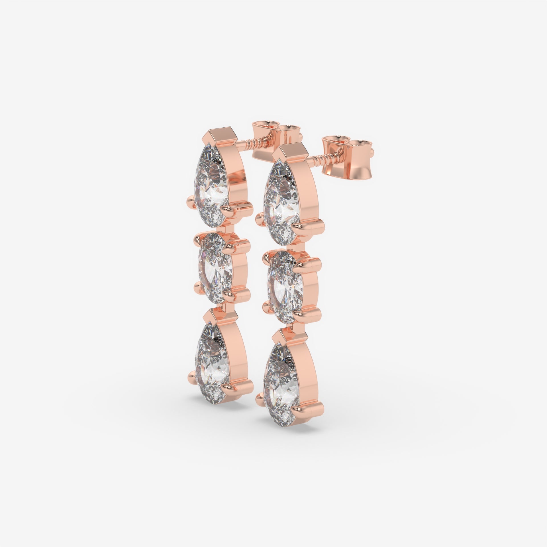 Pear and Oval Diamond Cluster Rose Gold Earrings