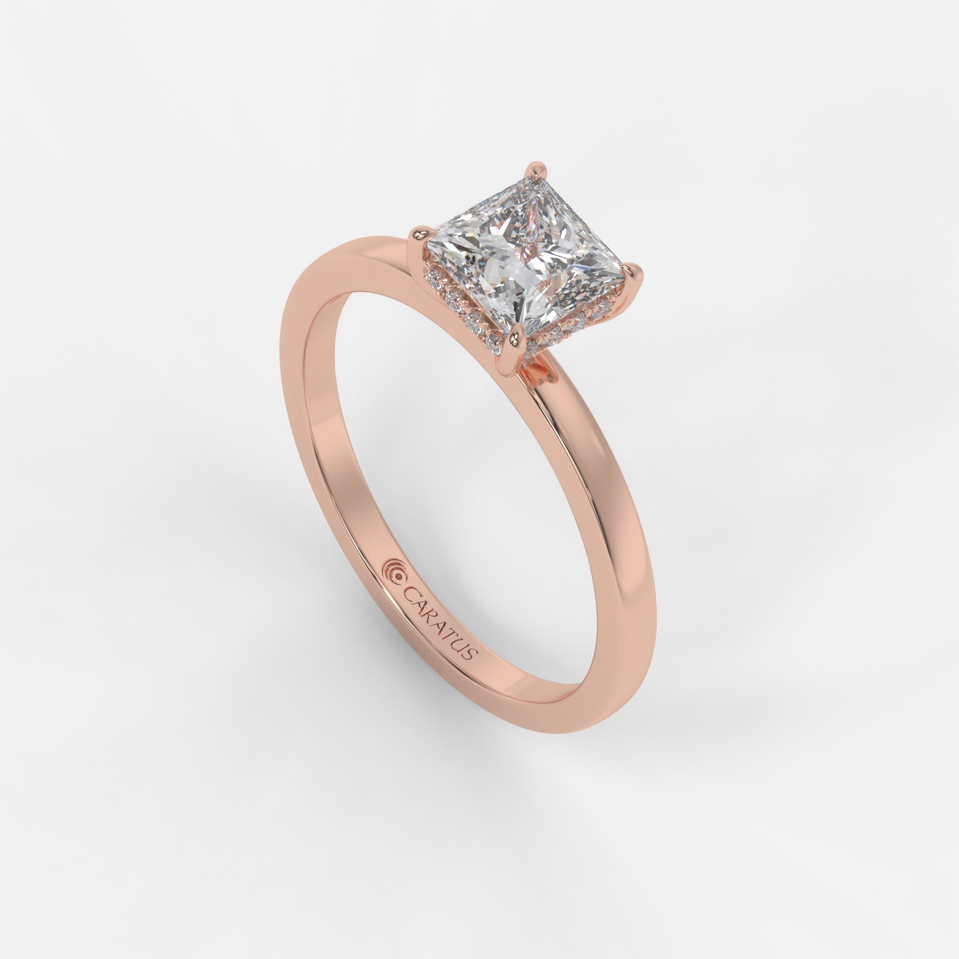 Rose Gold Princess-Cut Diamond Ring with Round Diamond