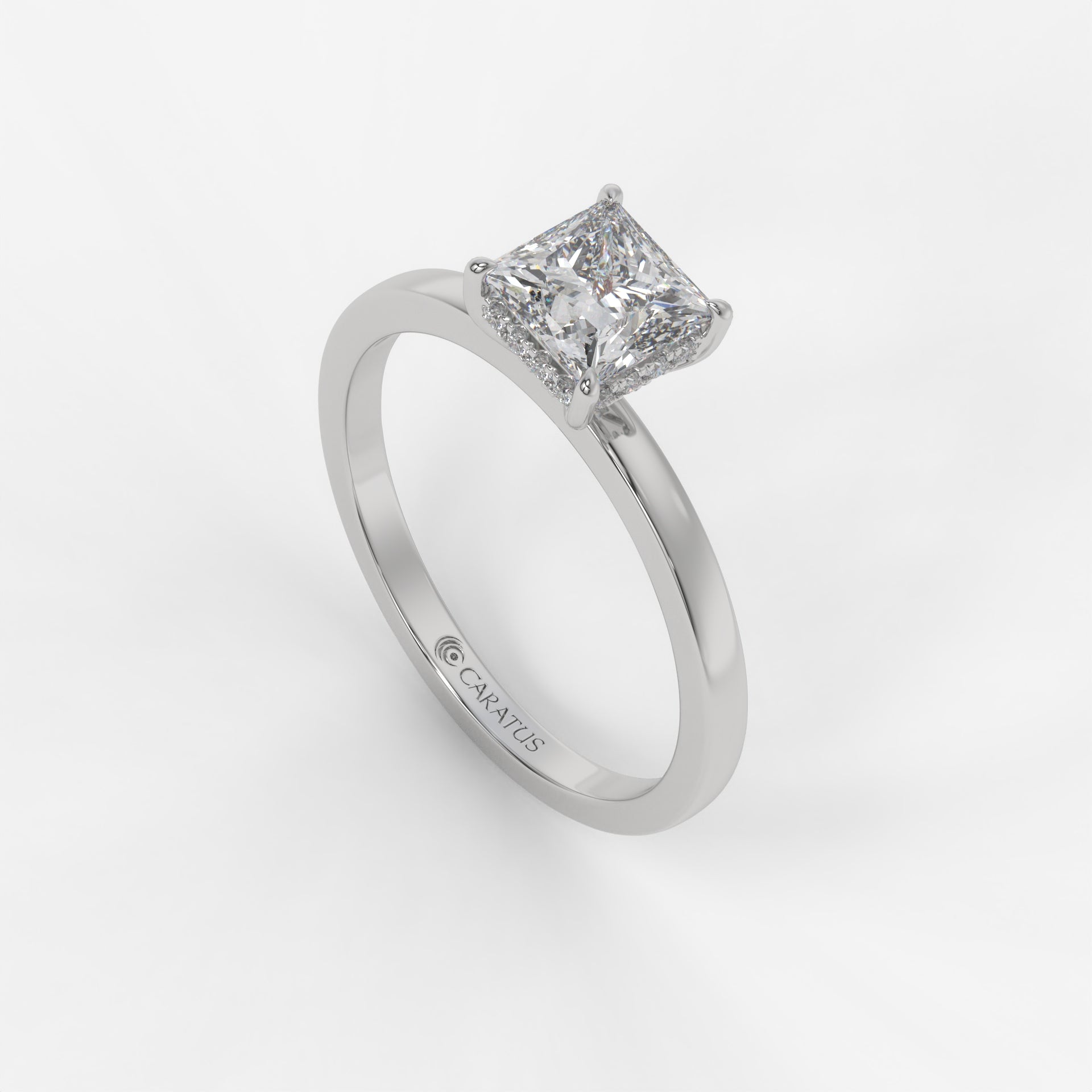 White Gold Princess-Cut Diamond Ring with Round Diamond