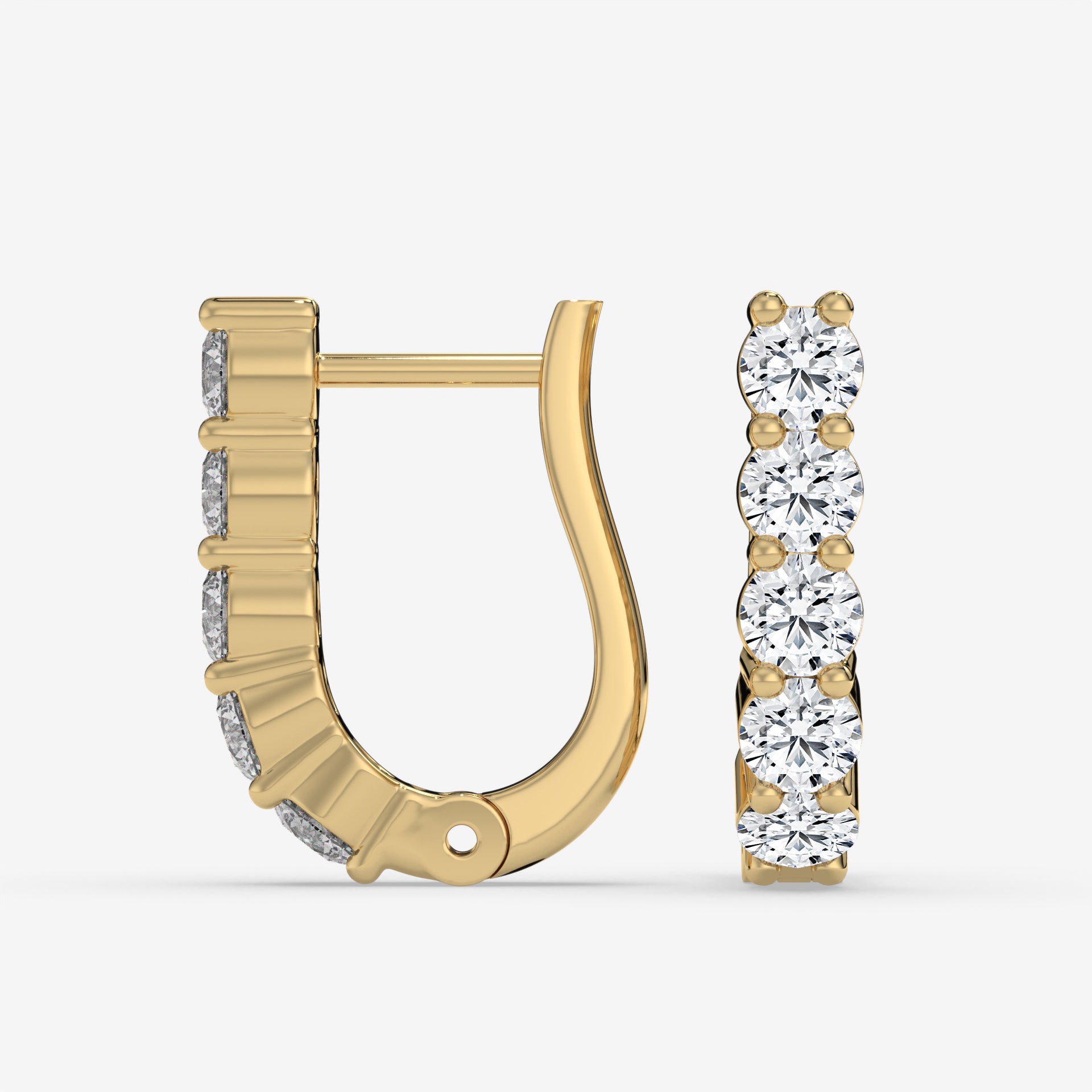 14K Yellow Gold Round Cut Diamond Bar Earrings