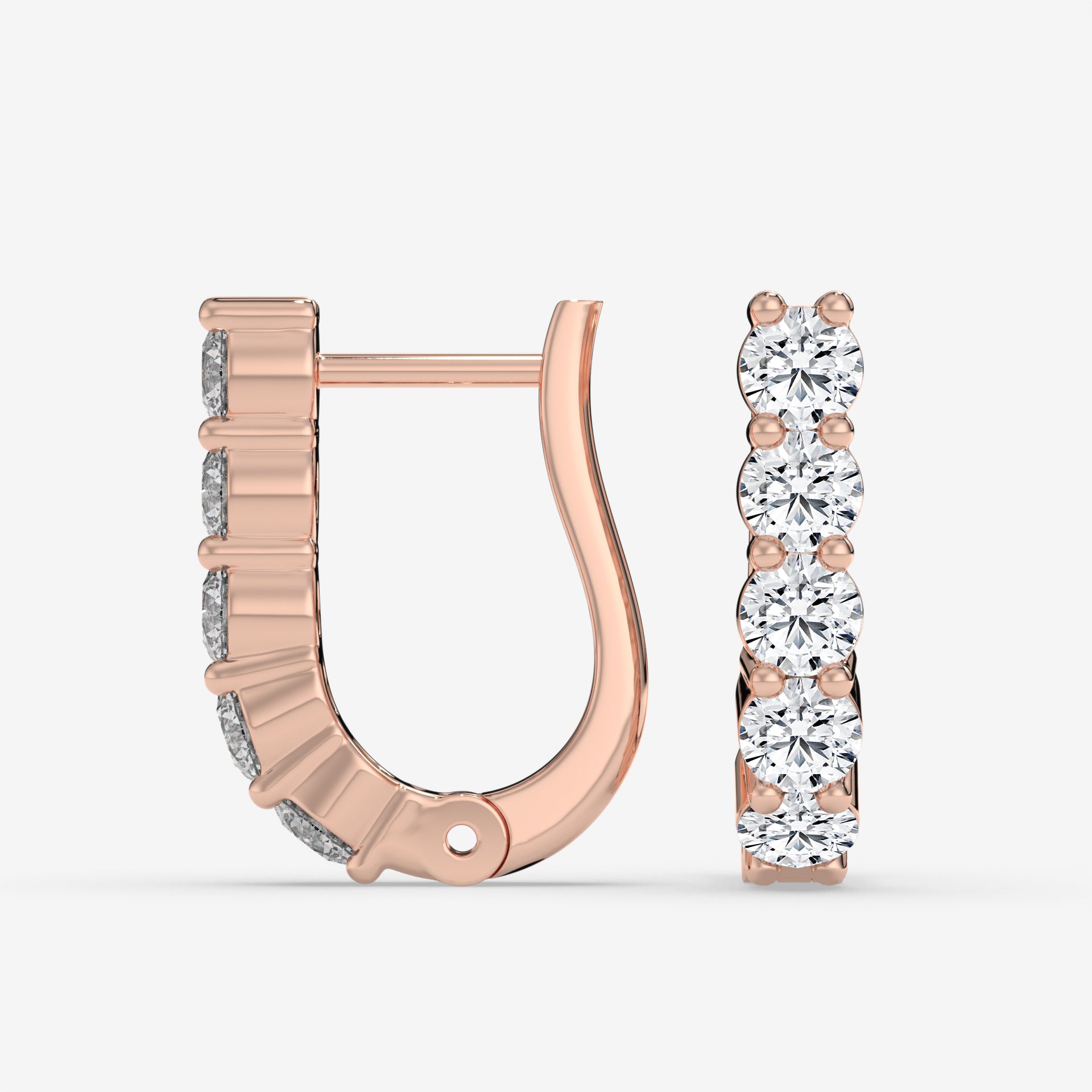 14K Rose Gold Round Cut Diamond Bar Earrings