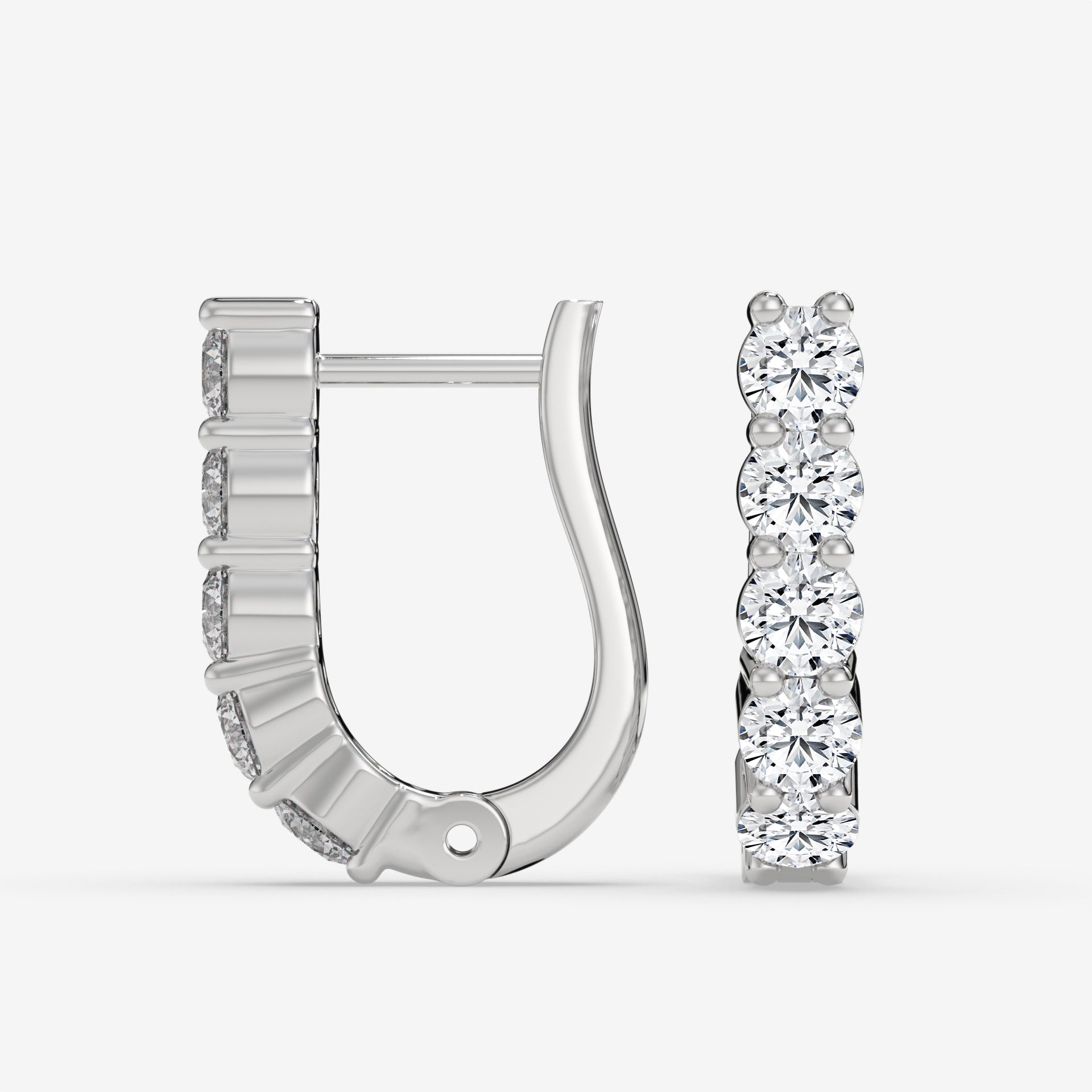 14K White Gold Round Cut Diamond Bar Earrings