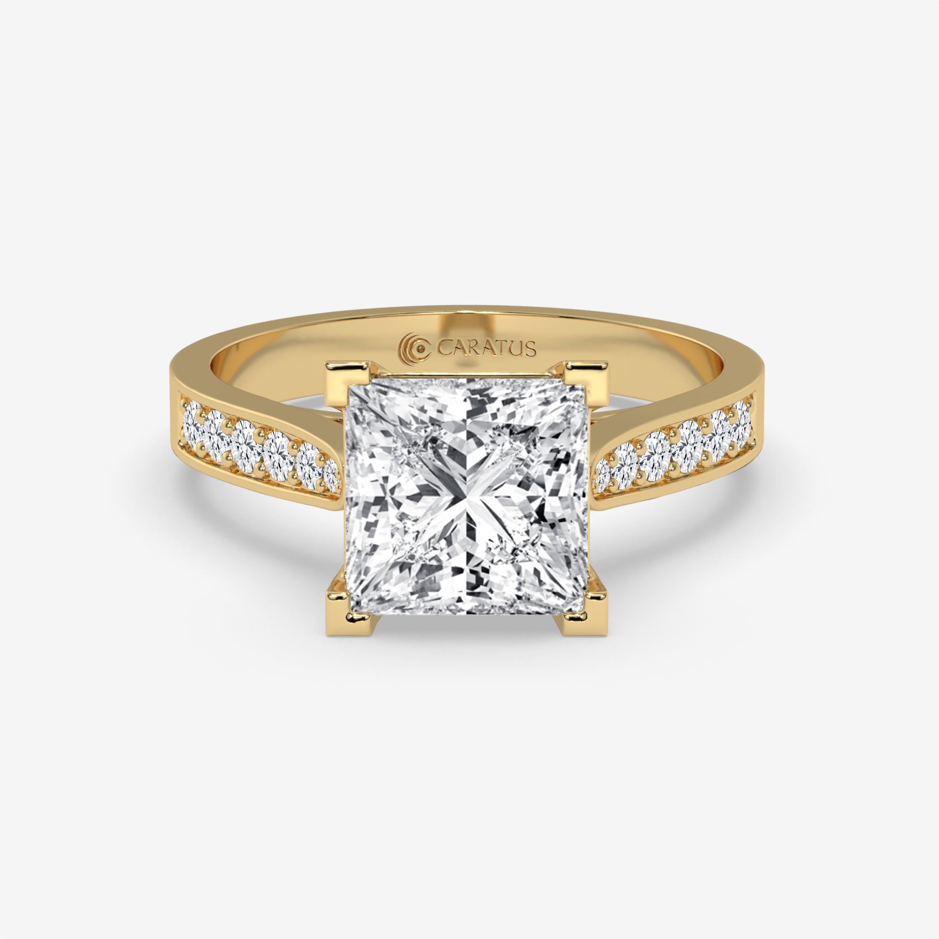 2.50 CT Yellow Gold Princess-Cut Engagement Ring with Round Side Stones