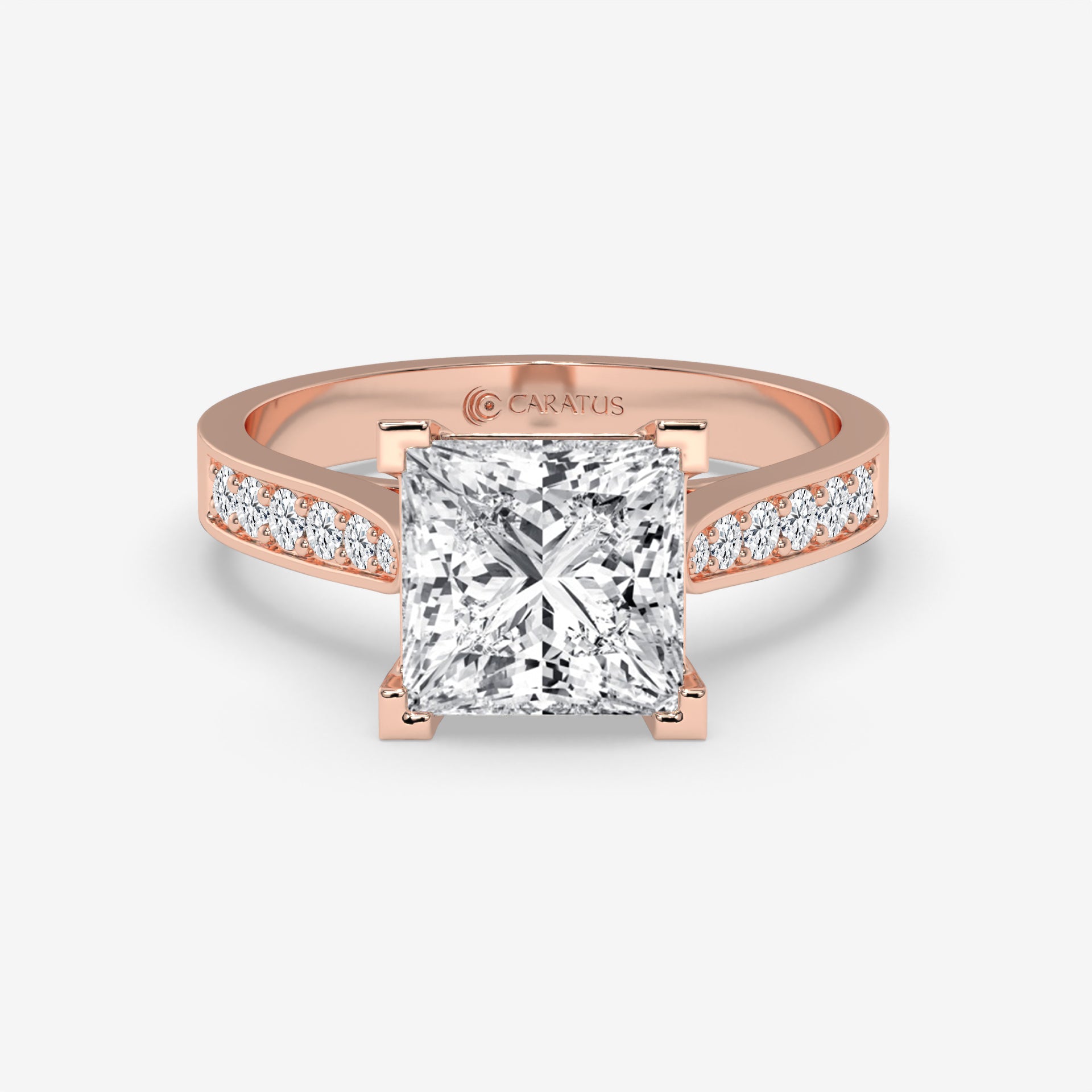 2.50 CT Rose Gold Princess-Cut Engagement Ring with Round Side Stones