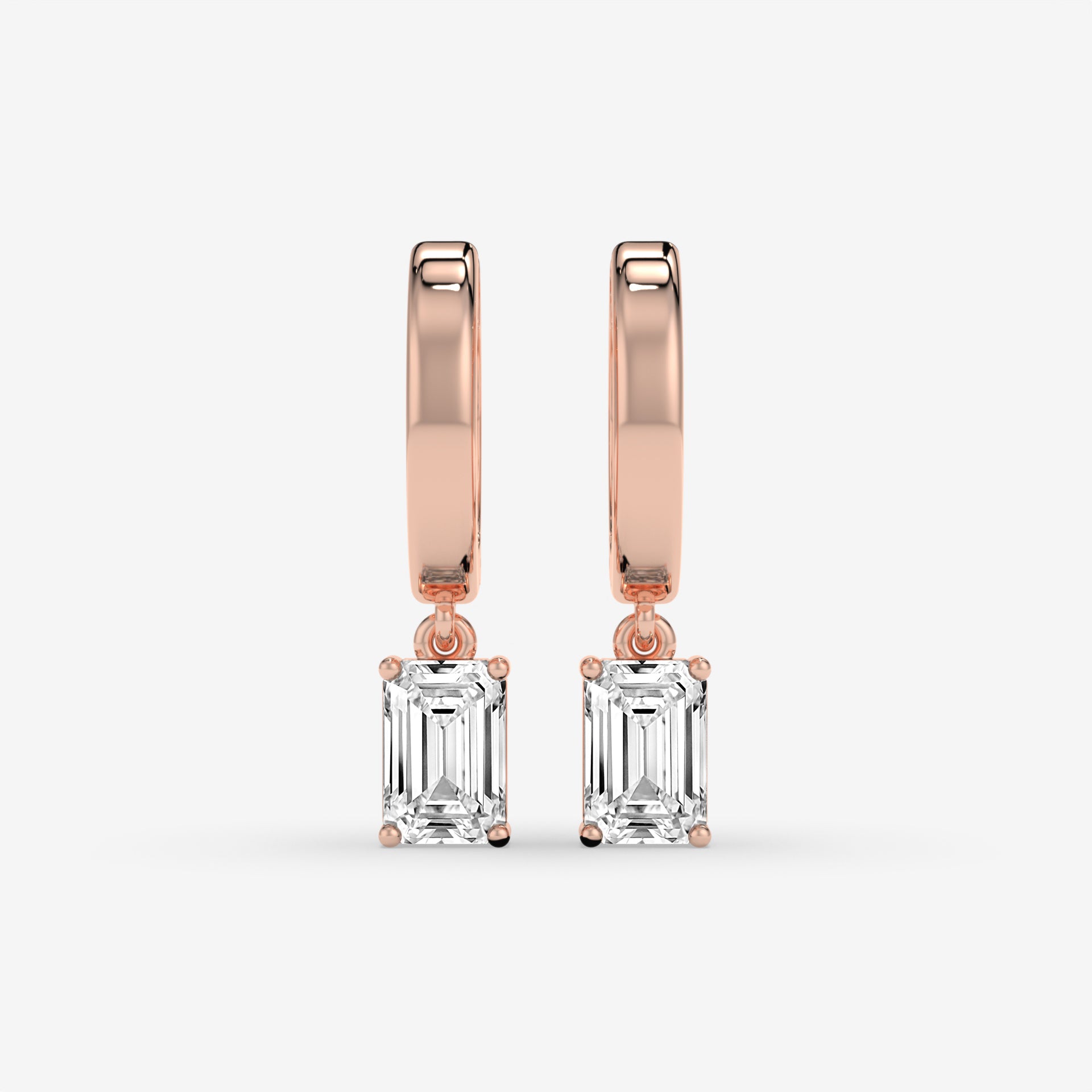 Emerald Cut Diamond Latch Back Earrings in 14K Yellow Gold