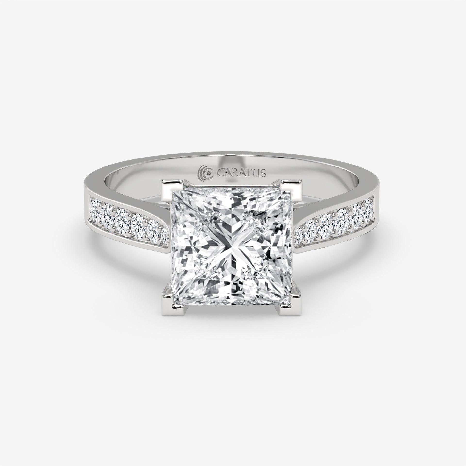 2.50 CT Rose Gold Princess-Cut Engagement Ring with Round Side Stones