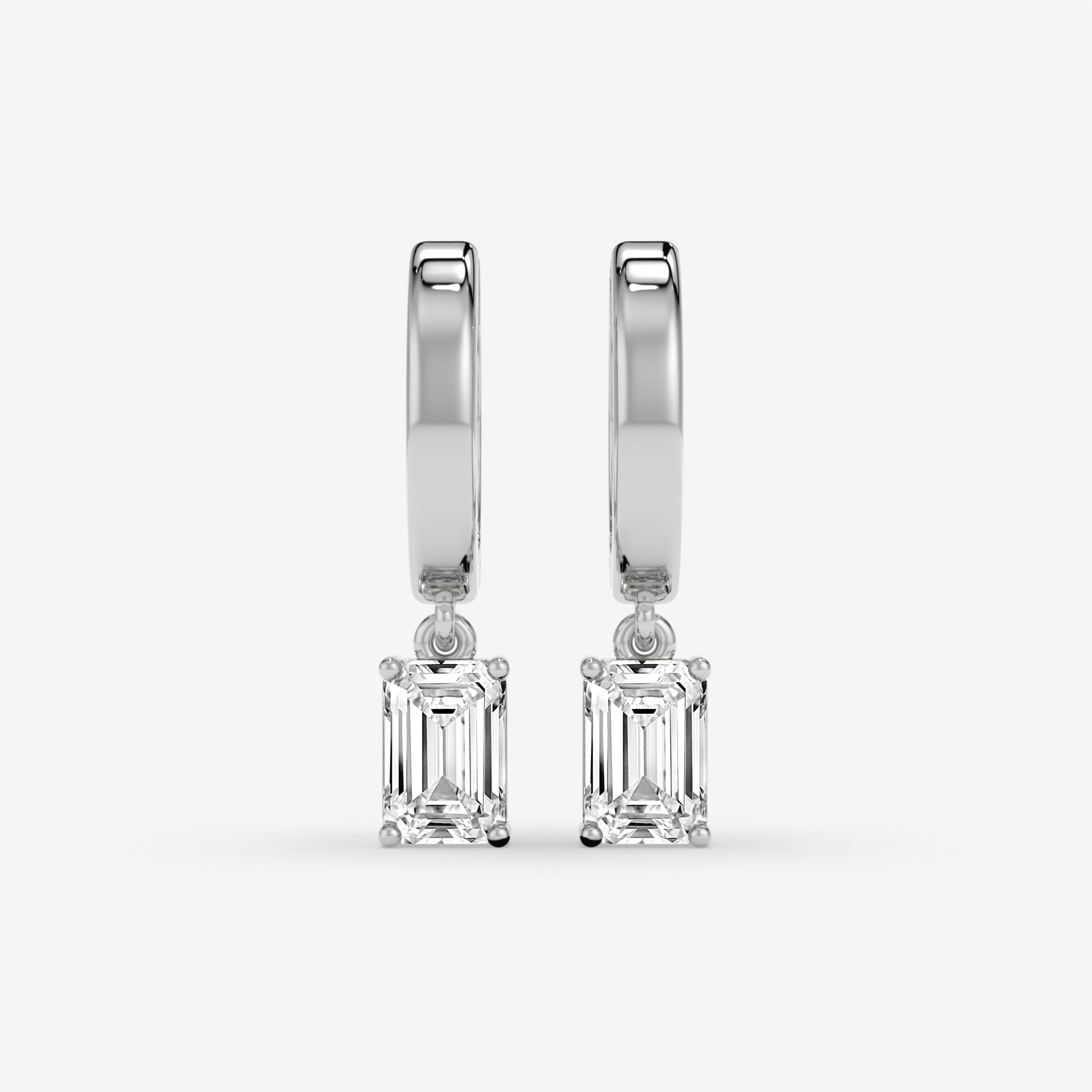 Emerald Cut Diamond Latch Back Earrings in 14K White Gold