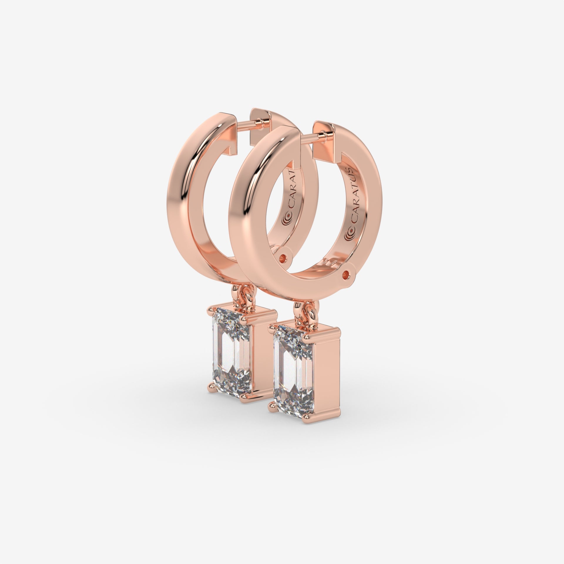 Emerald Cut Diamond Latch Back Earrings in 14K Rose Gold