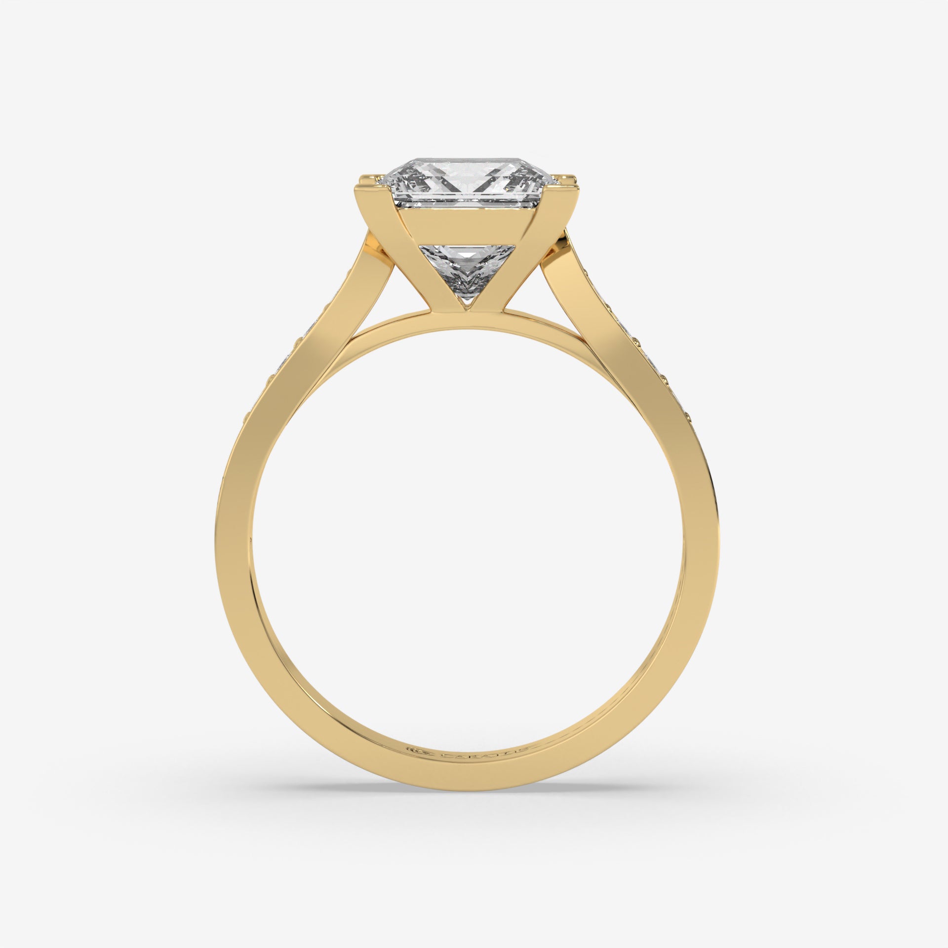 2.50 CT Yellow Gold Princess-Cut Engagement Ring with Round Side Stones
