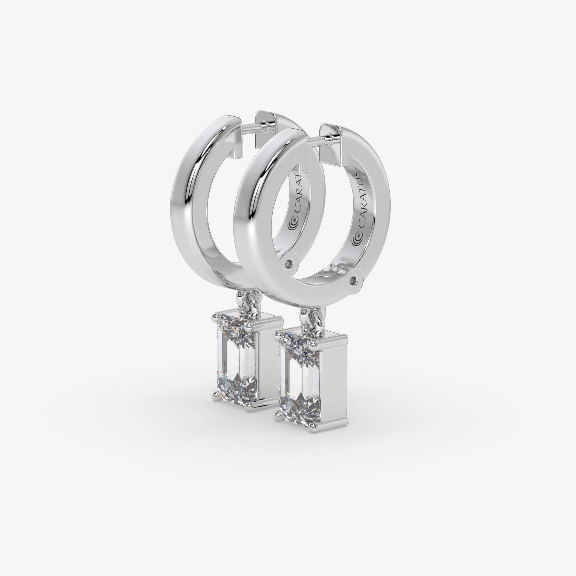 Emerald Cut Diamond Latch Back Earrings in 14K White Gold