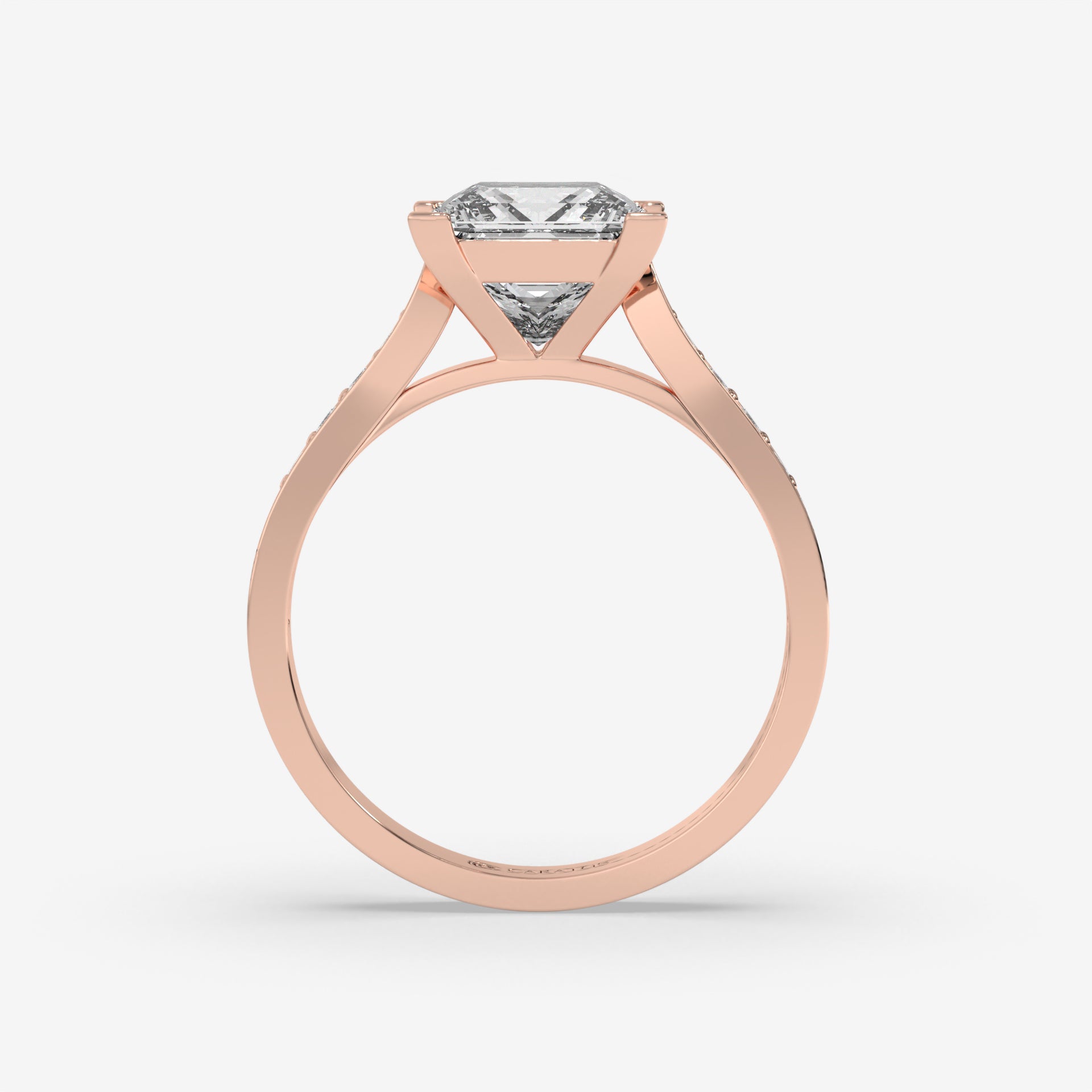 2.50 CT Rose Gold Princess-Cut Engagement Ring with Round Side Stones