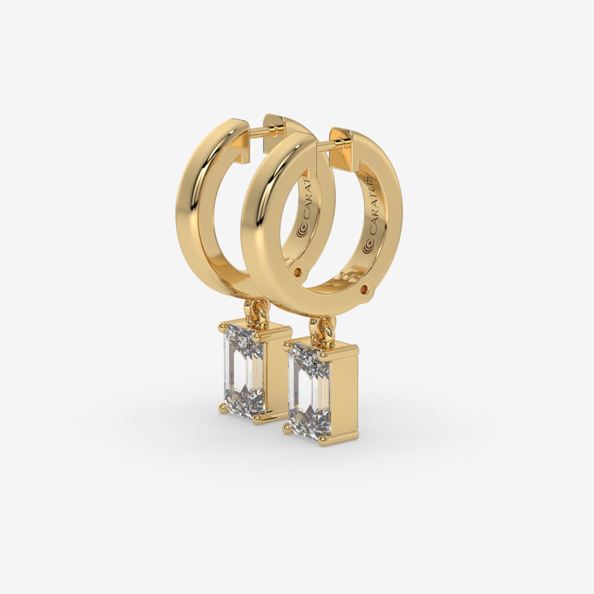 Emerald Cut Diamond Latch Back Earrings in 14K Yellow Gold