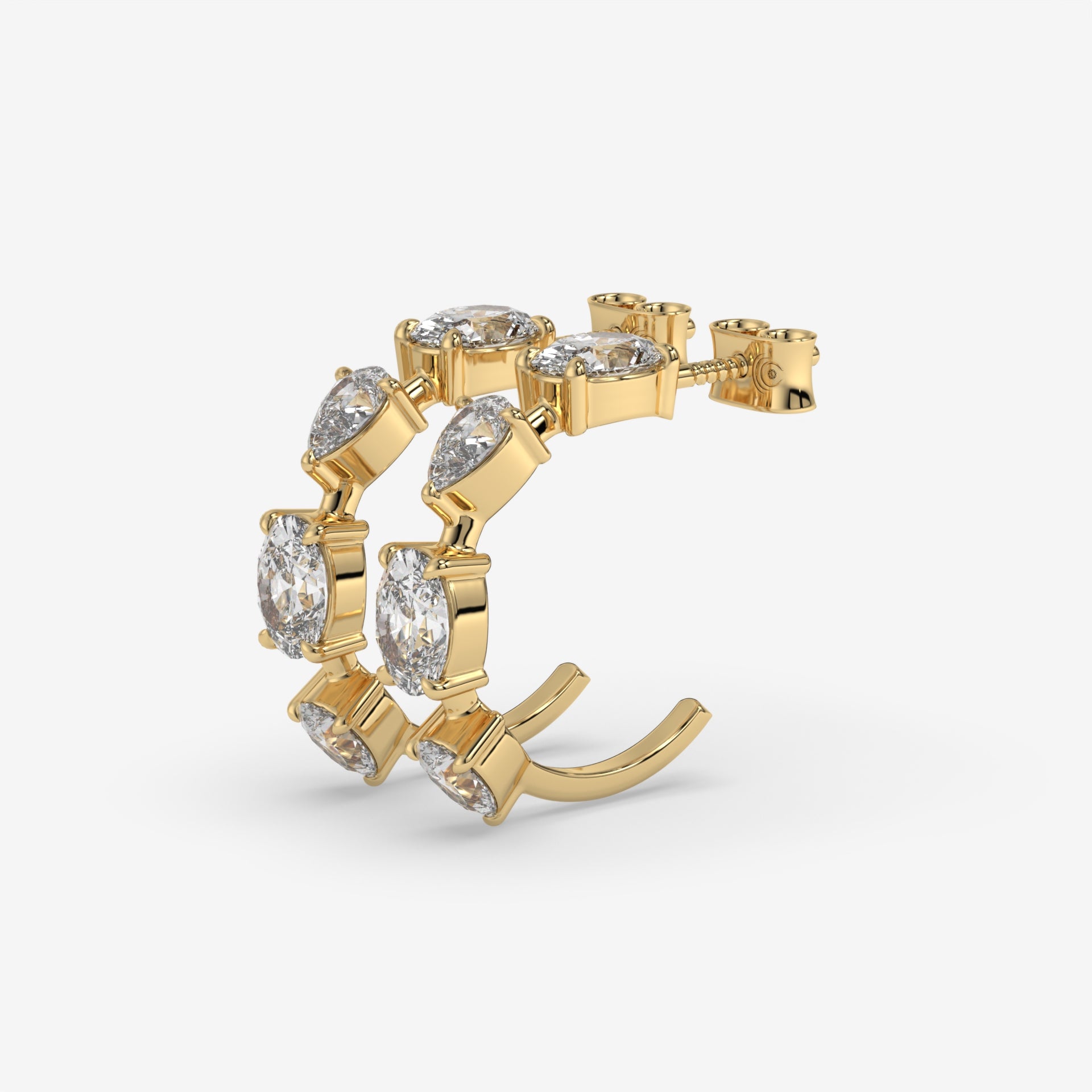 Vertical Diamond Yellow Gold Earrings