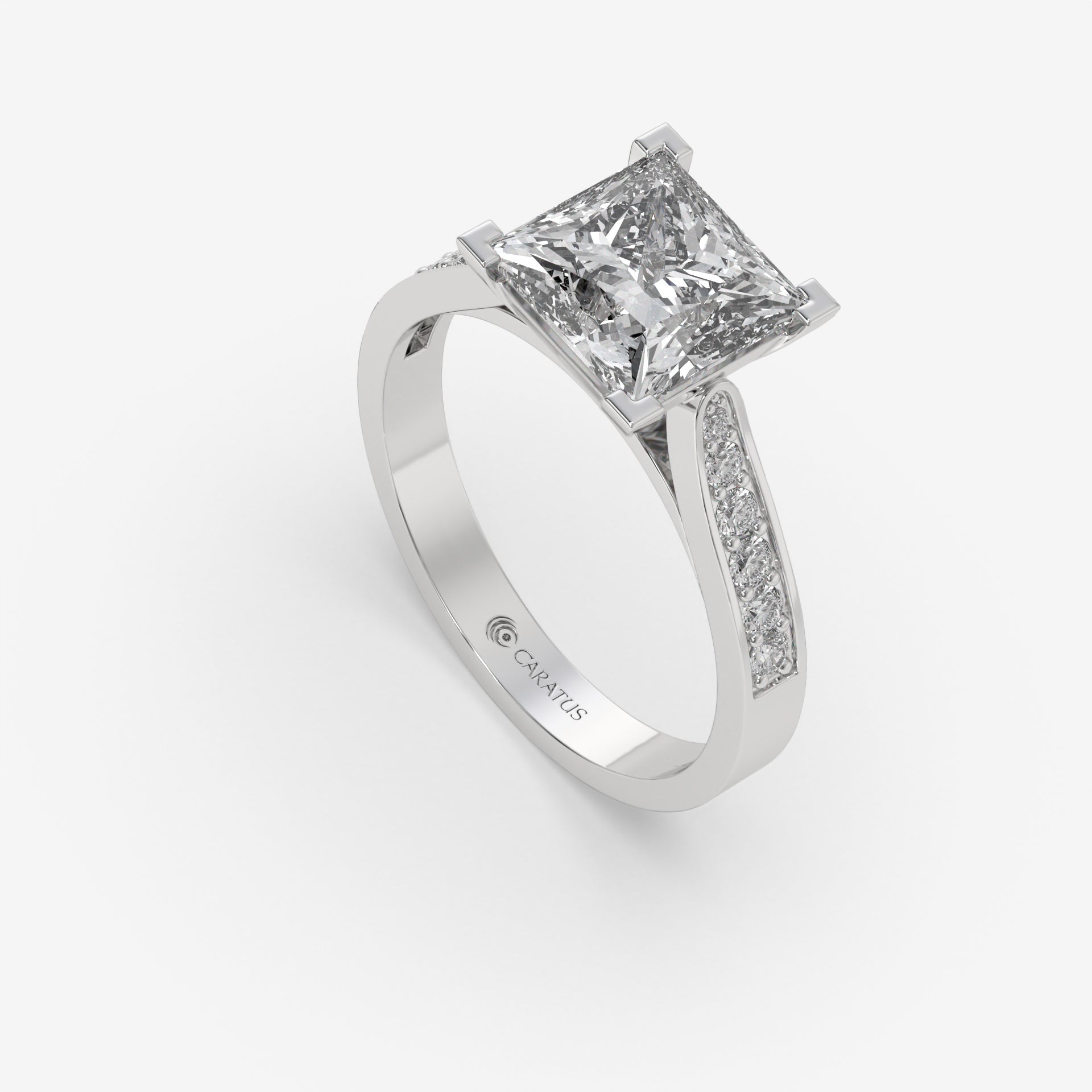 2.50 CT White Gold Princess-Cut Engagement Ring with Round Side Stones