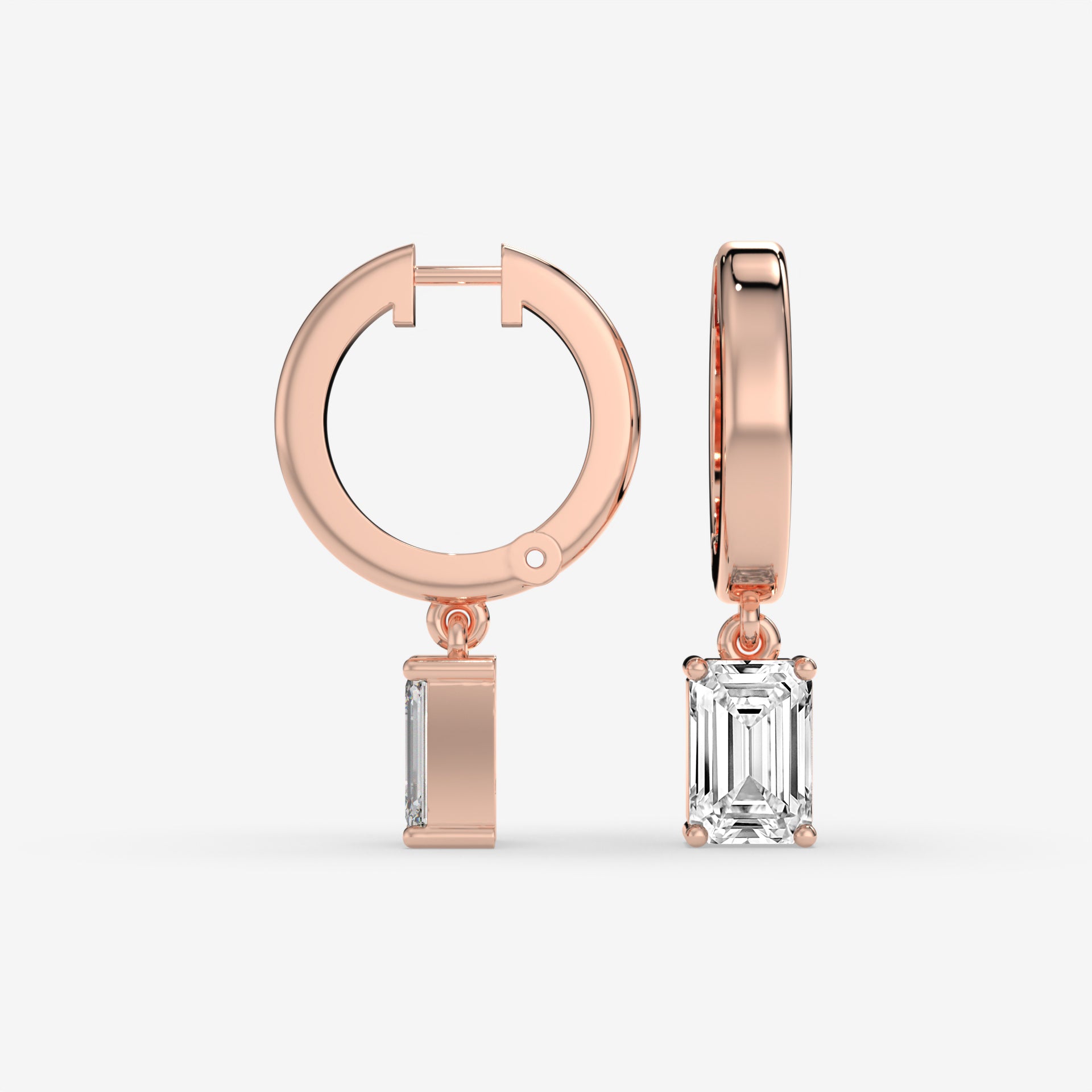 Emerald Cut Diamond Latch Back Earrings in 14K Rose Gold