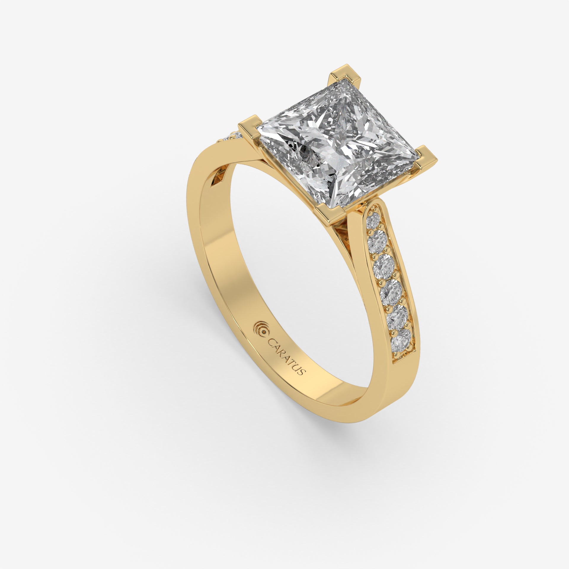 2.50 CT Yellow Gold Princess-Cut Engagement Ring with Round Side Stones