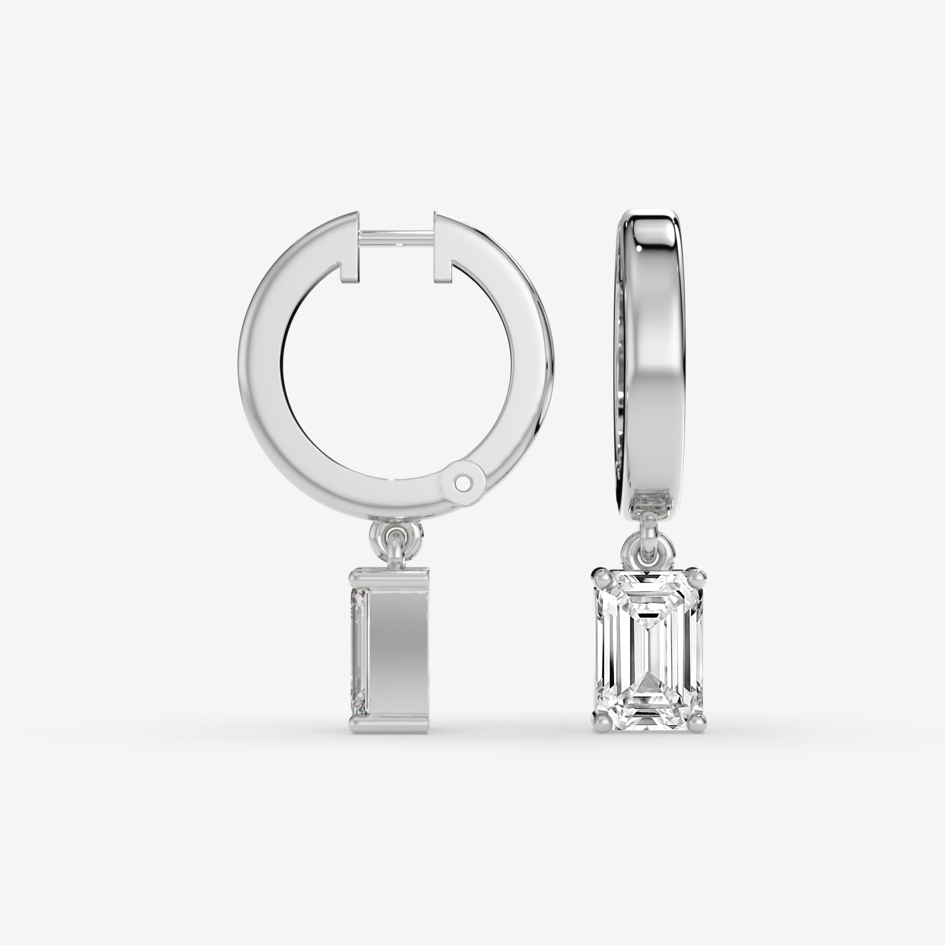Emerald Cut Diamond Latch Back Earrings in 14K White Gold