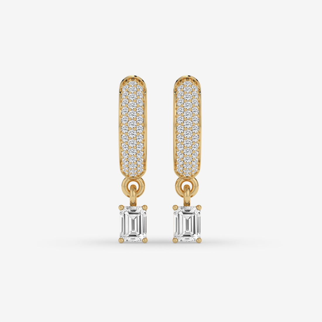 Emerald-Cut Diamond Hoop Earrings in Yellow Gold
