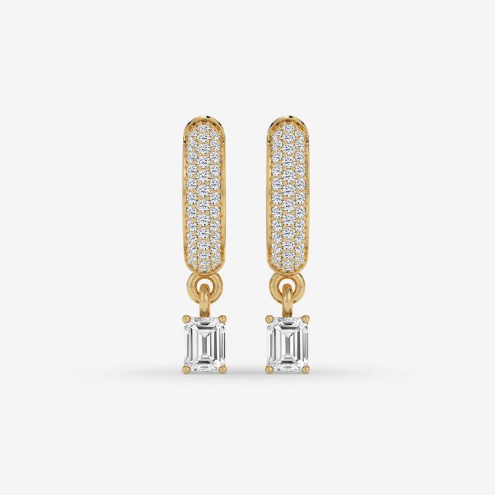 Emerald-Cut Diamond Hoop Earrings in Yellow Gold