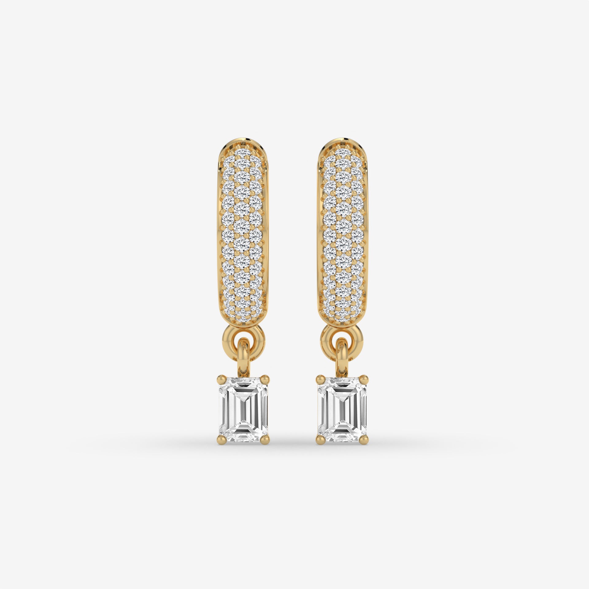 Emerald-Cut Diamond Hoop Earrings in White Gold