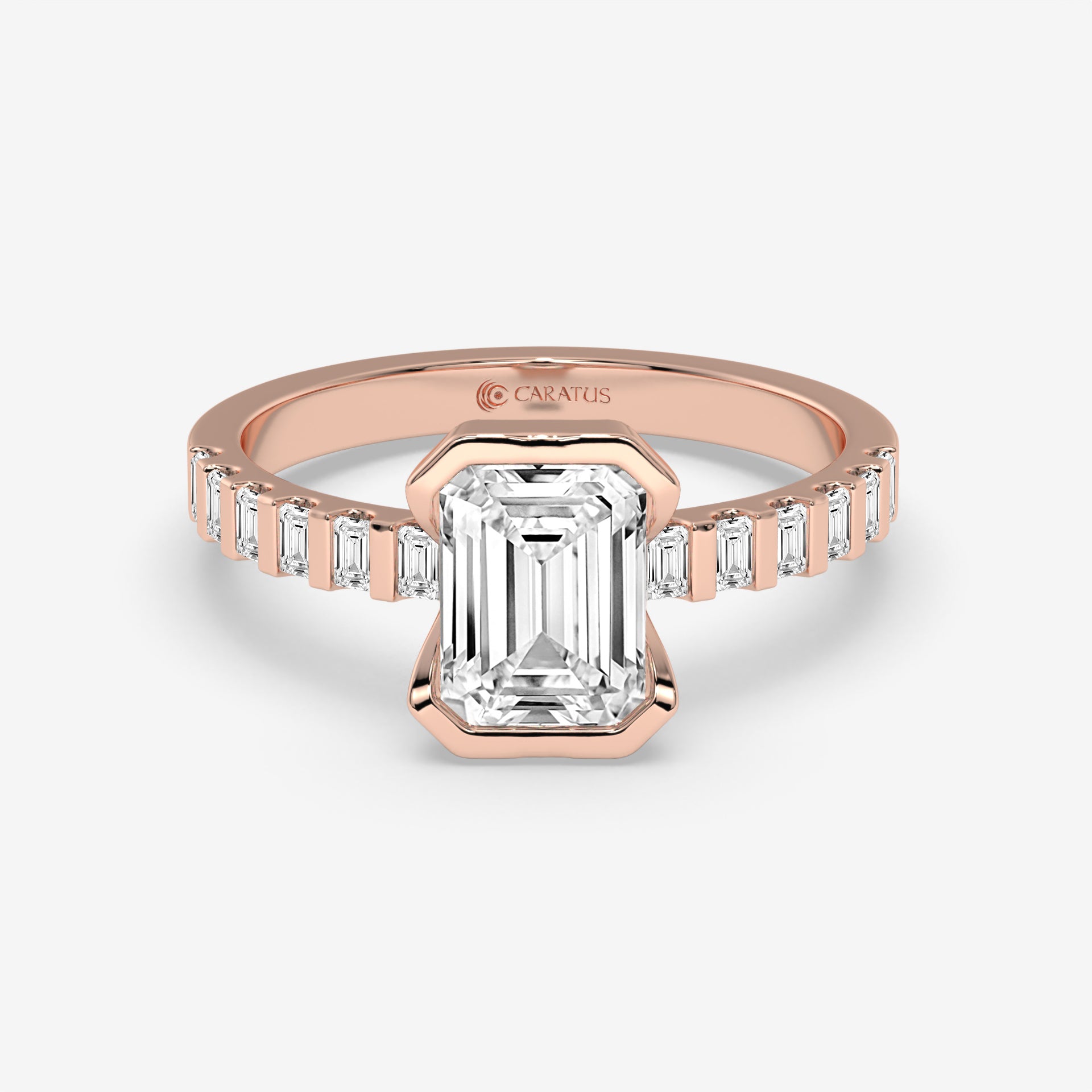 1.00 CT Emerald-Cut Engagement Ring in Rose Gold with Baguette Stones