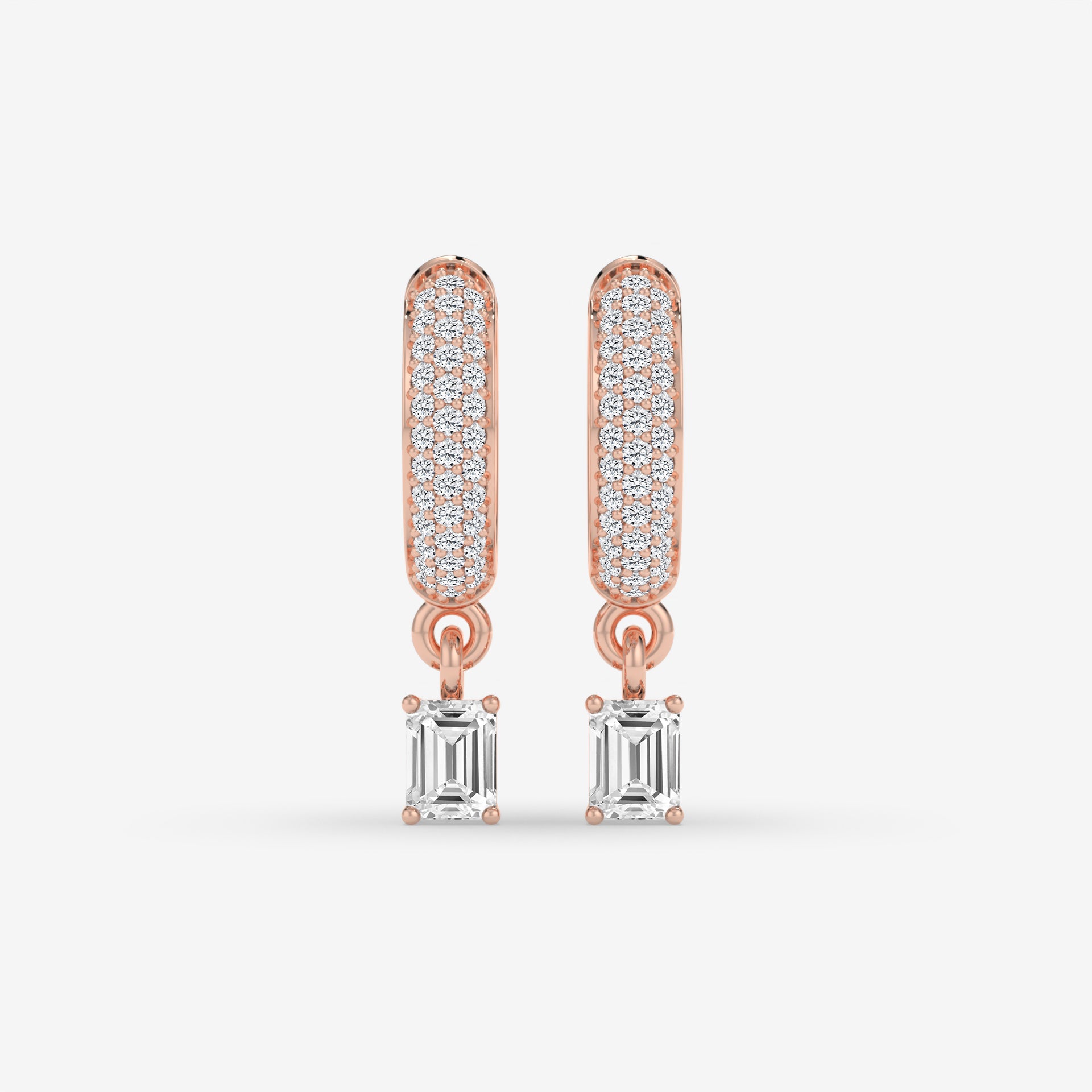 Emerald-Cut Diamond Hoop Earrings in White Gold