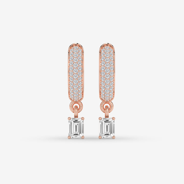 Emerald-Cut Diamond Hoop Earrings in Rose Gold