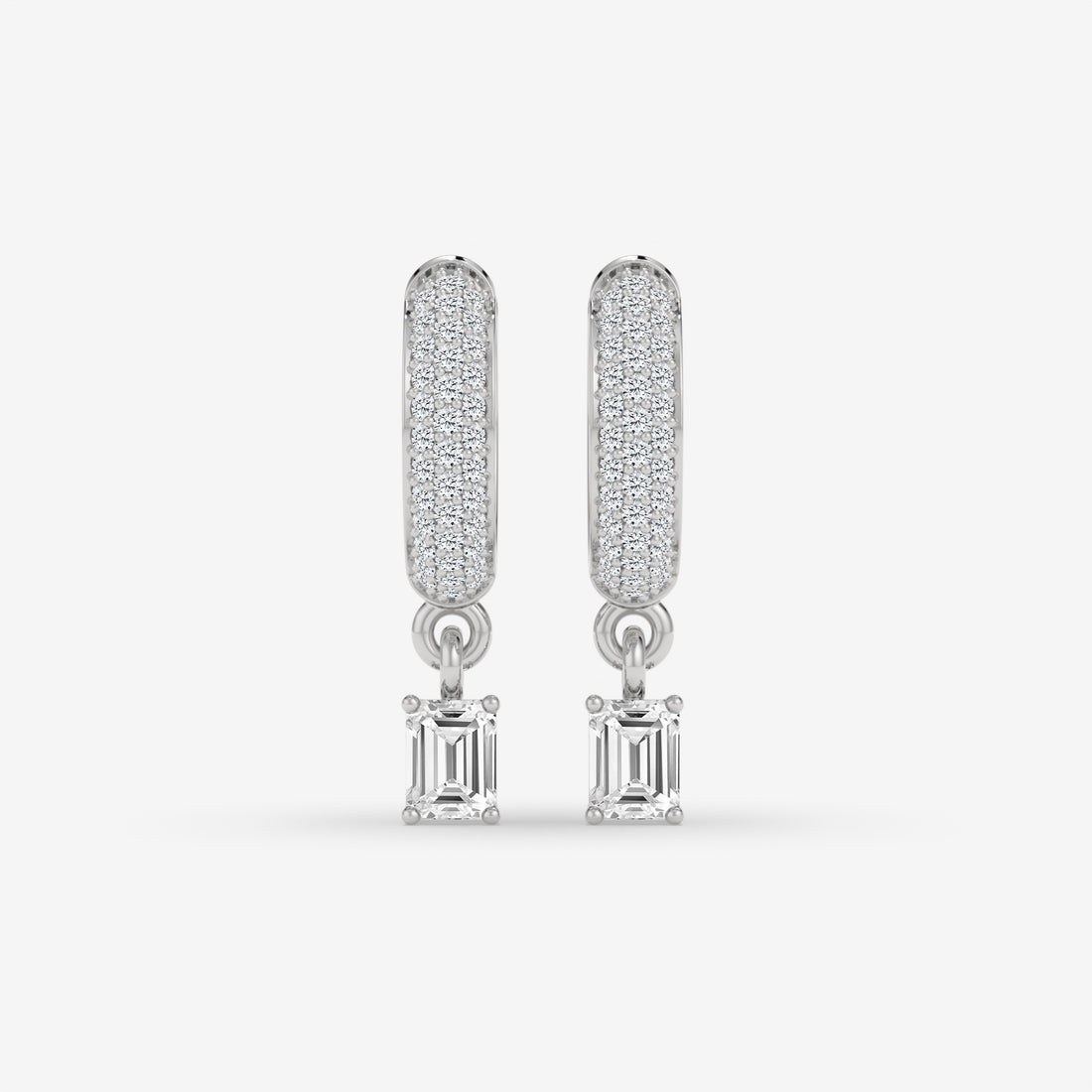 Emerald-Cut Diamond Hoop Earrings in White Gold