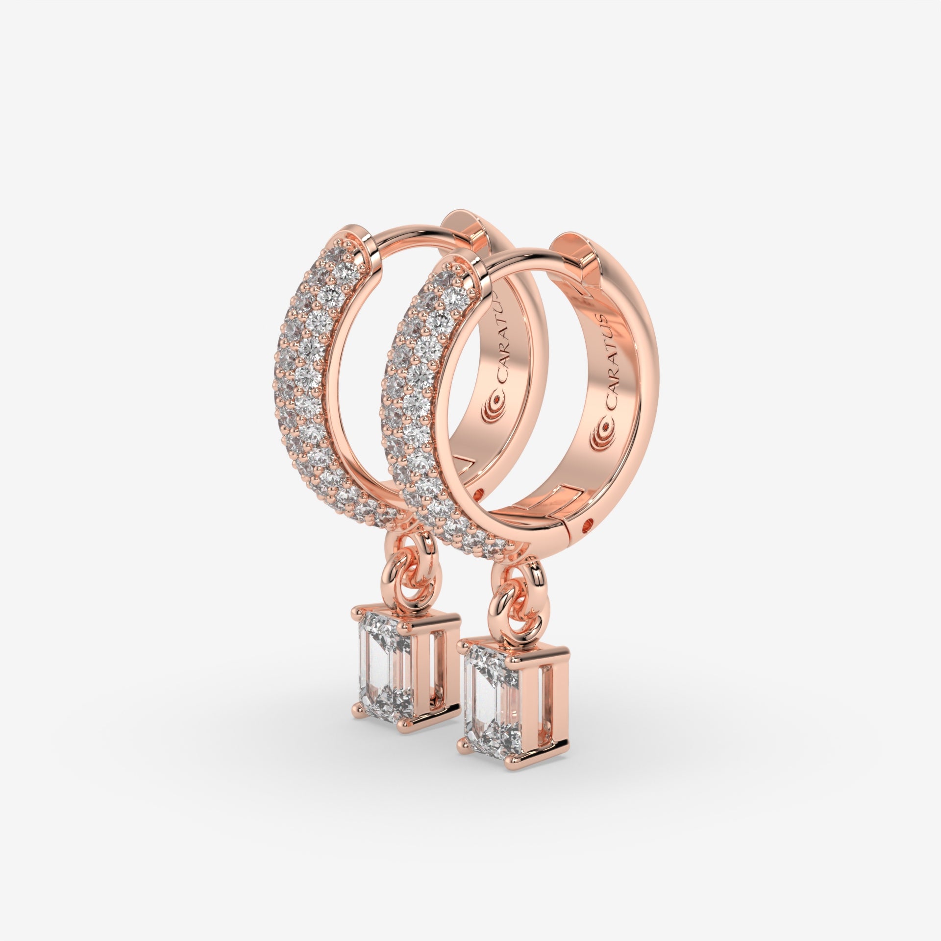 Emerald-Cut Diamond Hoop Earrings in Rose Gold