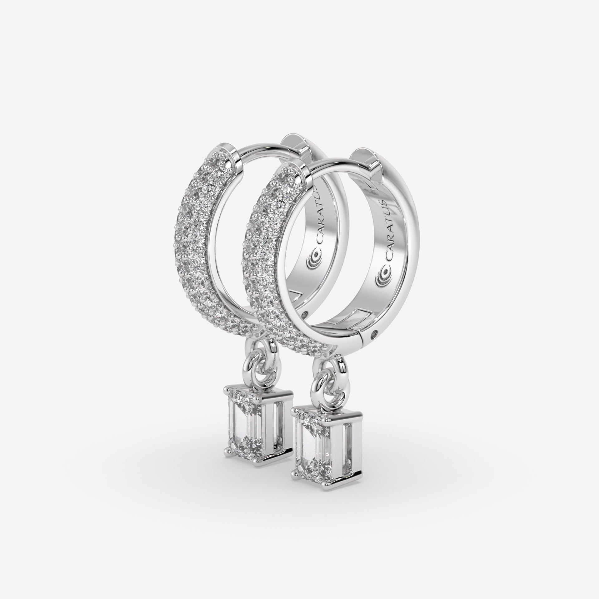 Emerald-Cut Diamond Hoop Earrings in White Gold
