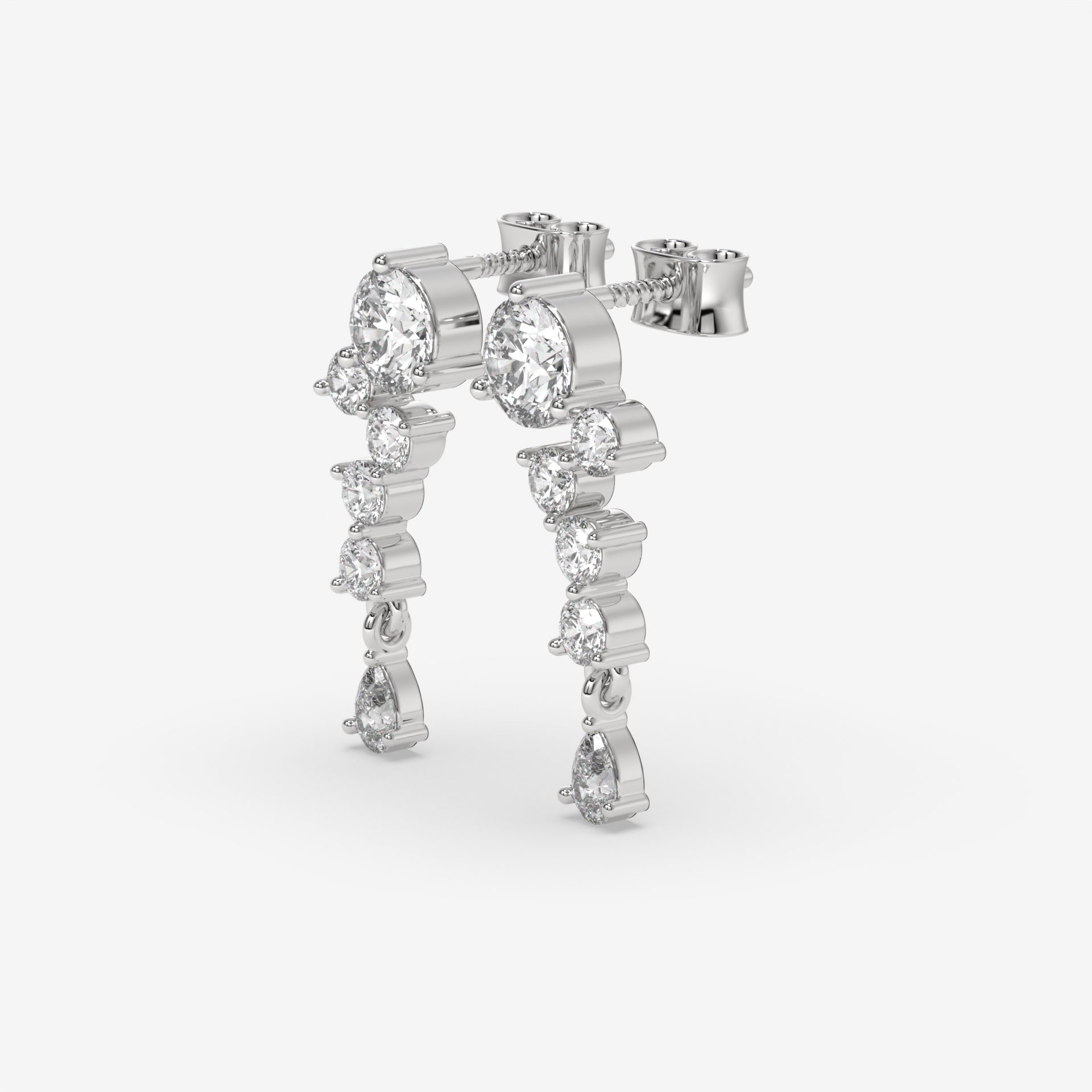 Climbing Diamond White Gold Stud Earrings with Round and Pear-Cut Accents